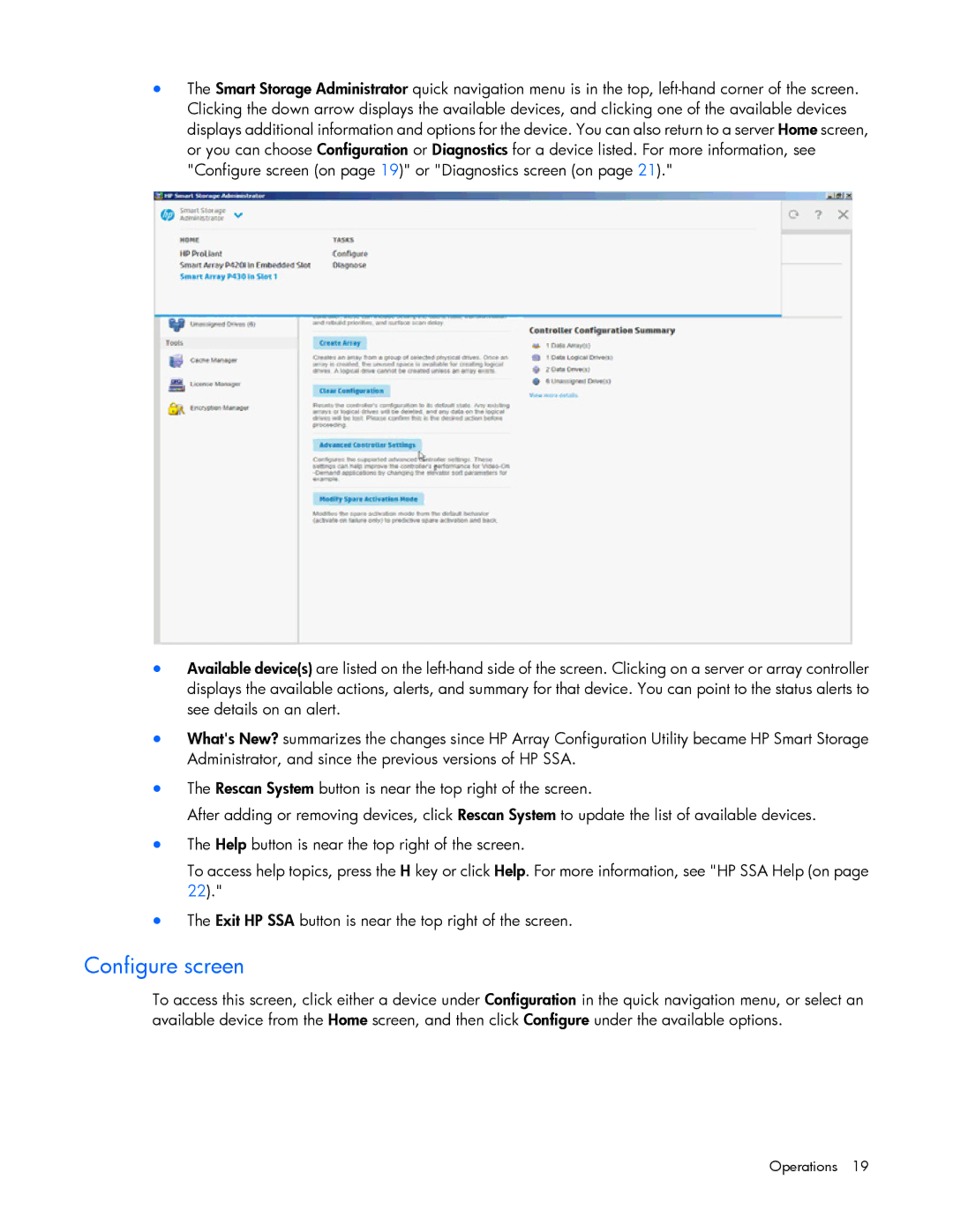 HP Smart Storage Adstrator manual Configure screen 