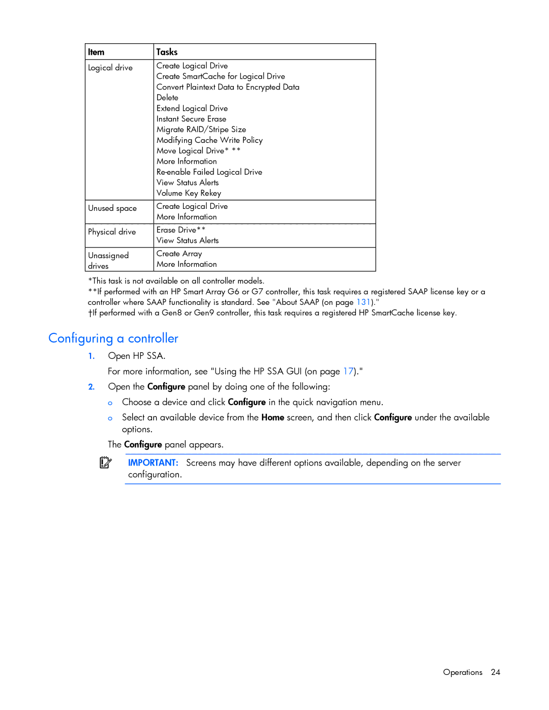 HP Smart Storage Adstrator manual Configuring a controller 