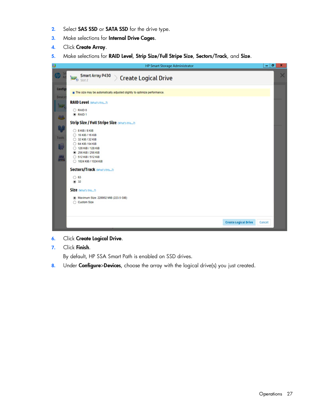HP Smart Storage Adstrator manual Operations 