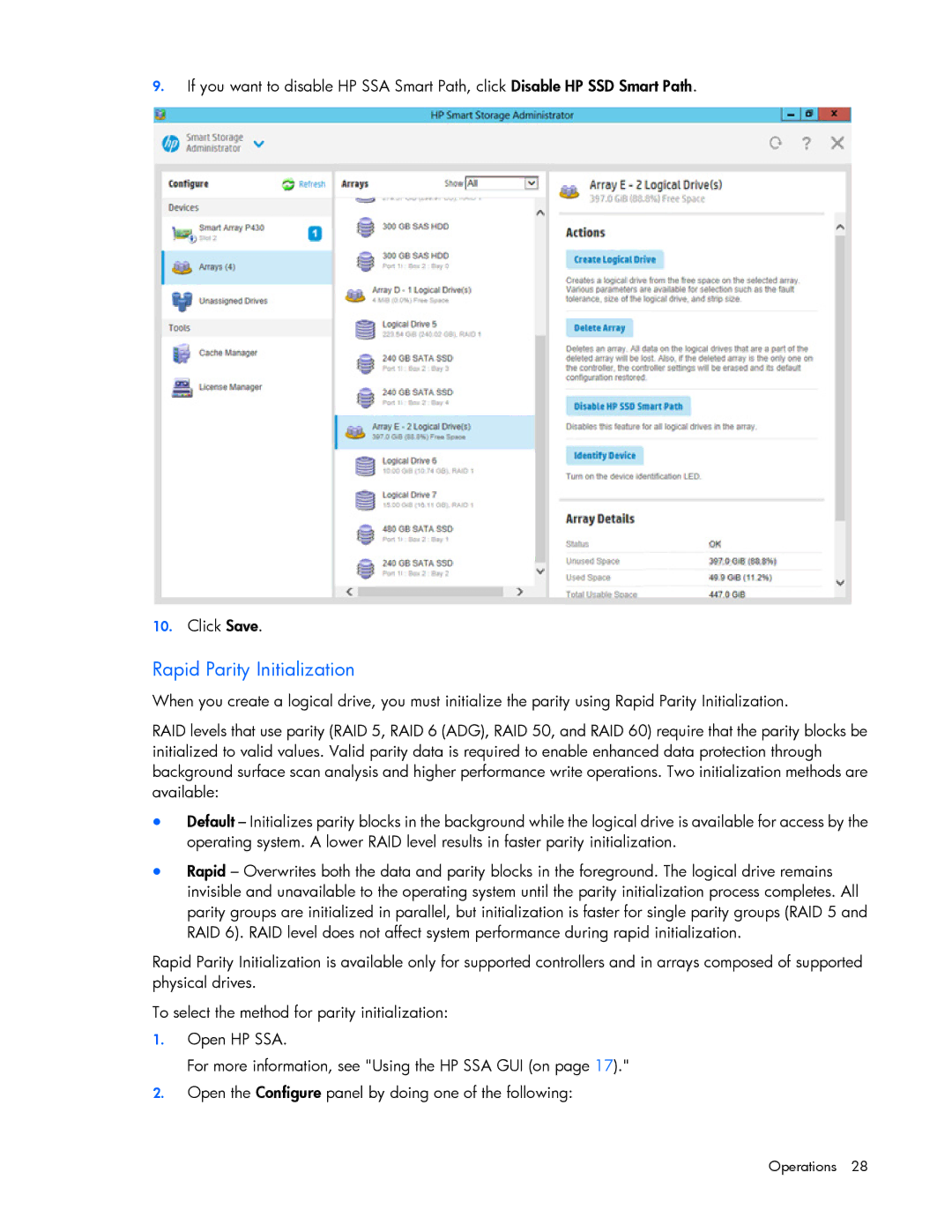 HP Smart Storage Adstrator manual Rapid Parity Initialization 