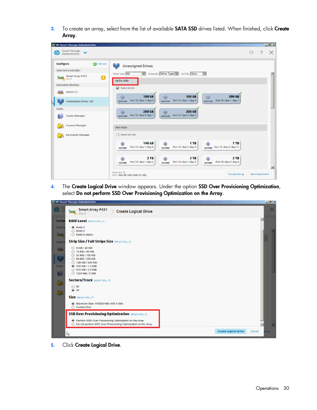 HP Smart Storage Adstrator manual Operations 