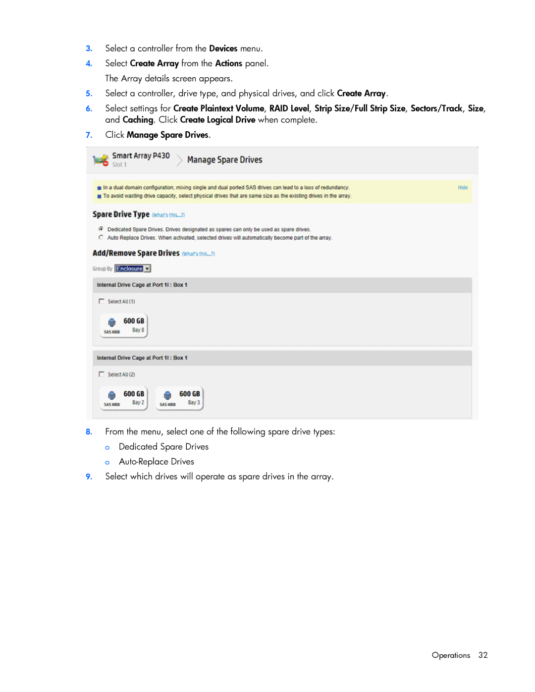 HP Smart Storage Adstrator manual Operations 