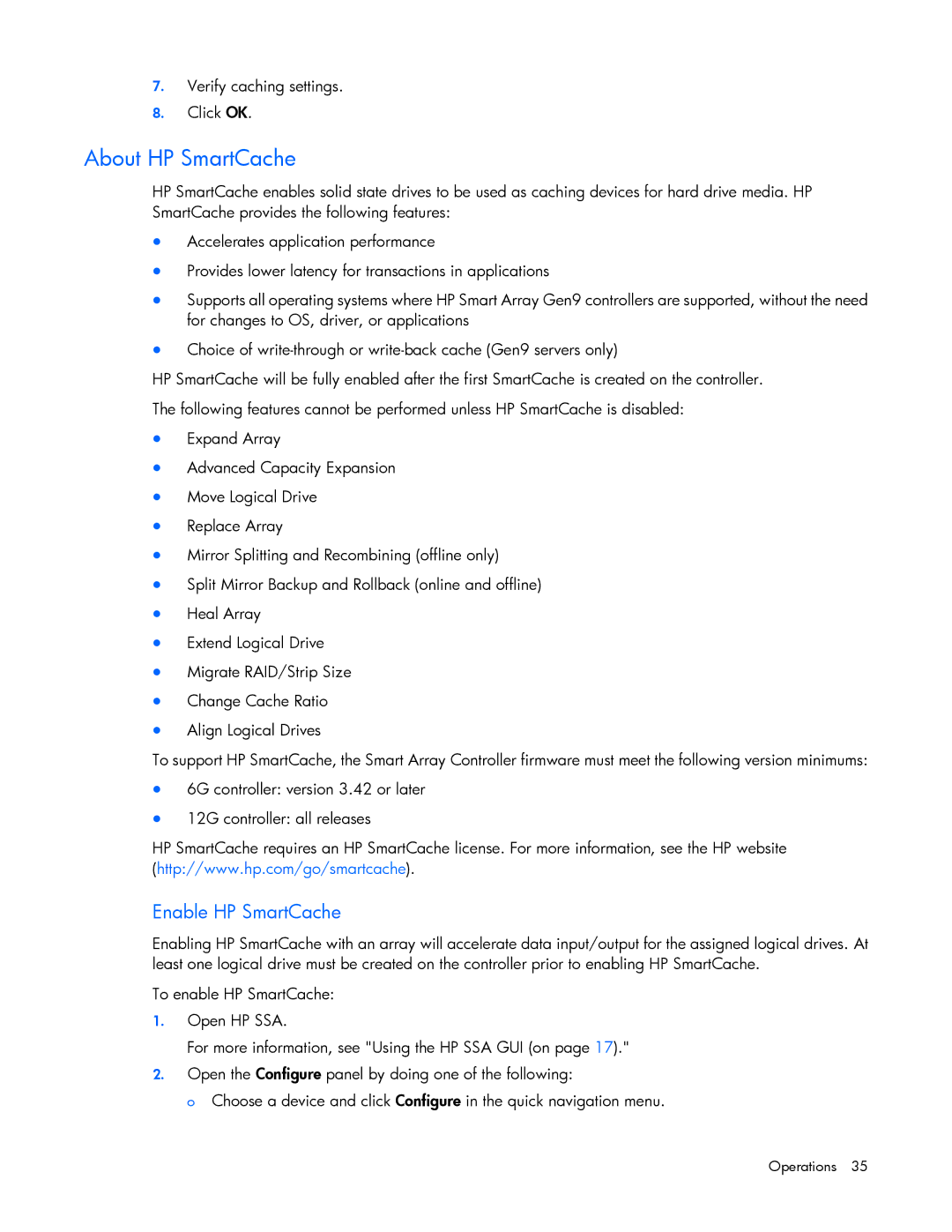 HP Smart Storage Adstrator manual About HP SmartCache, Enable HP SmartCache 