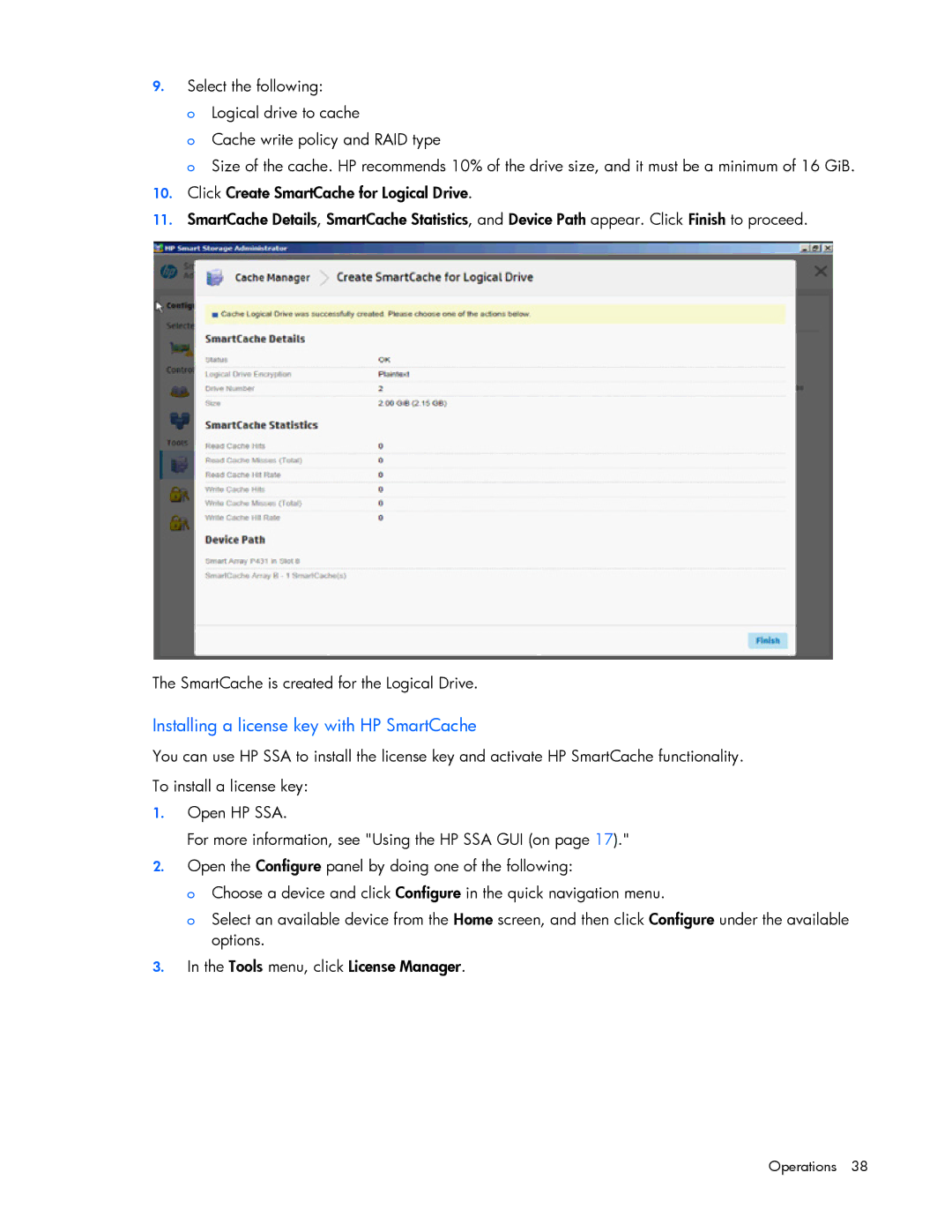 HP Smart Storage Adstrator manual Installing a license key with HP SmartCache 