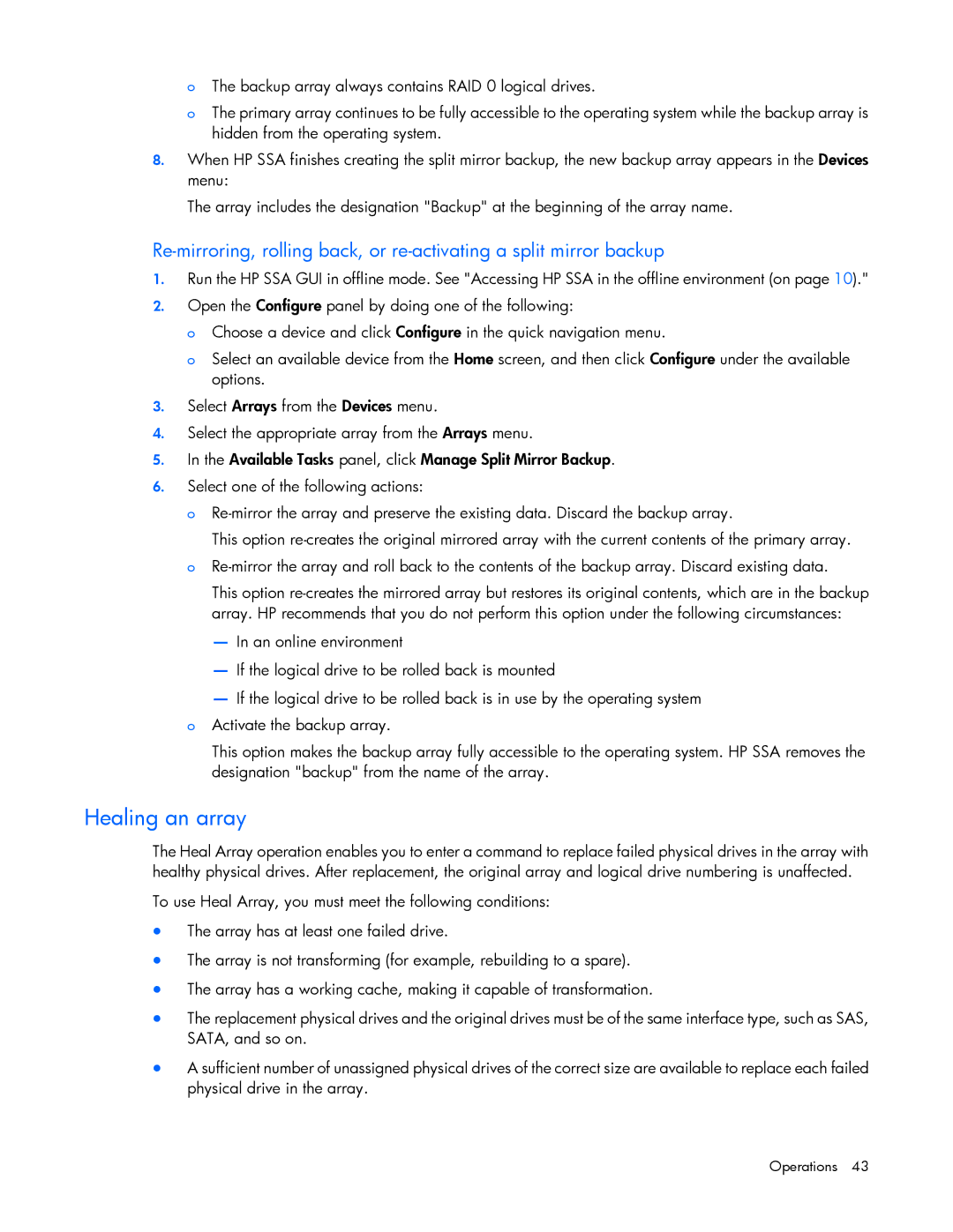 HP Smart Storage Adstrator manual Healing an array 