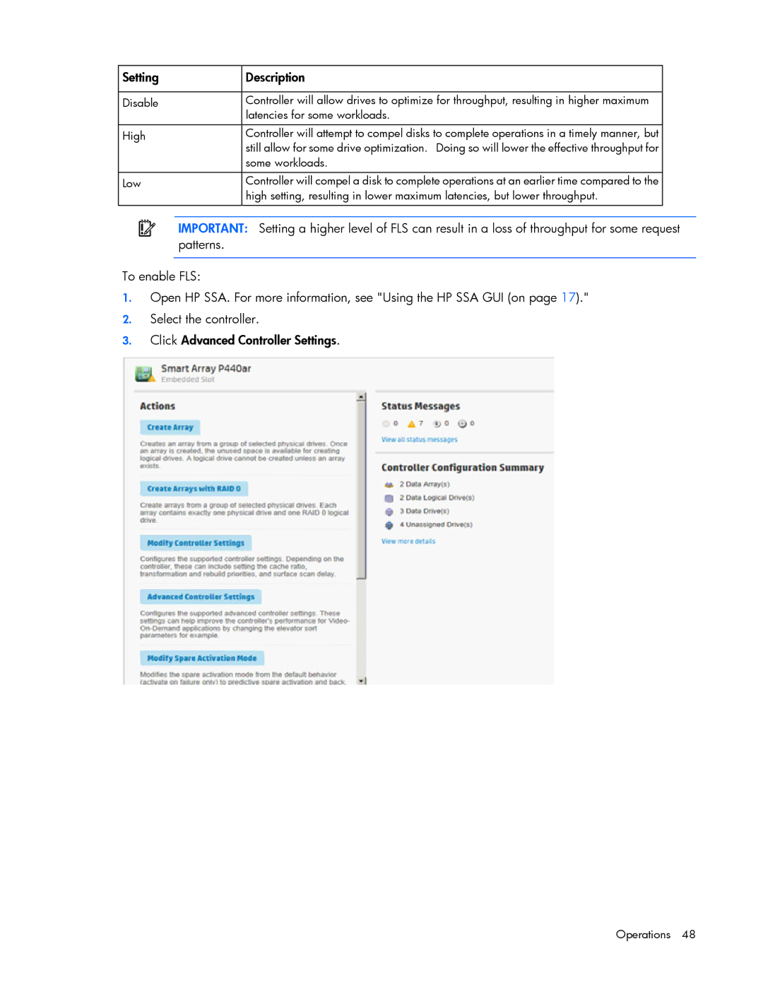 HP Smart Storage Adstrator manual Setting 