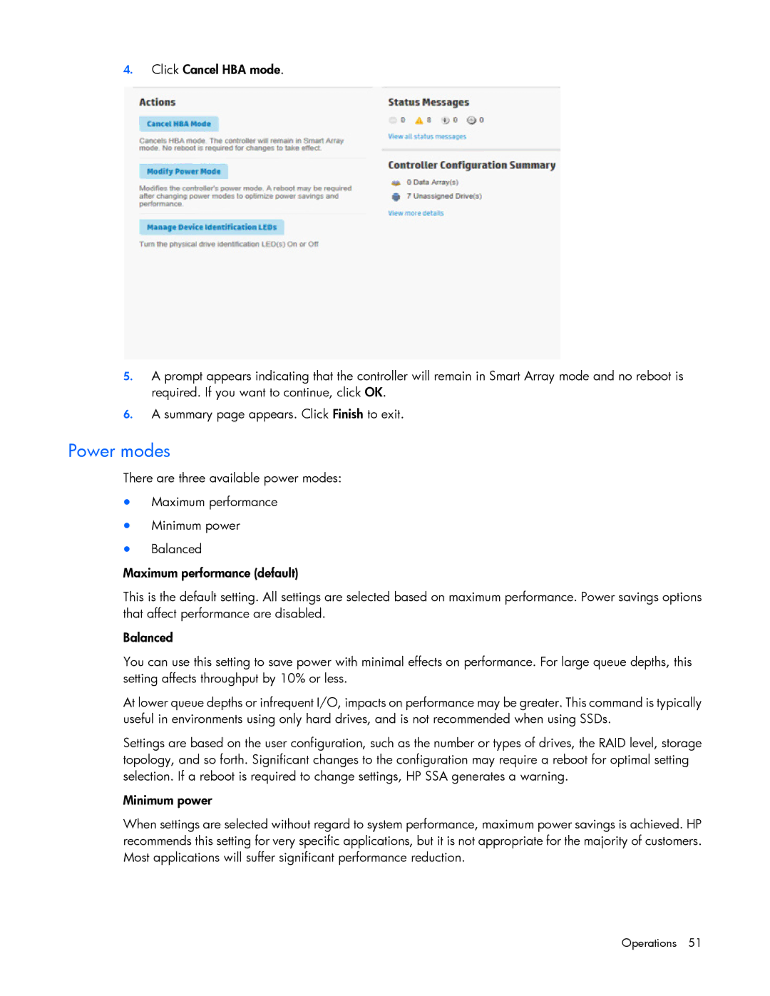 HP Smart Storage Adstrator manual Power modes 