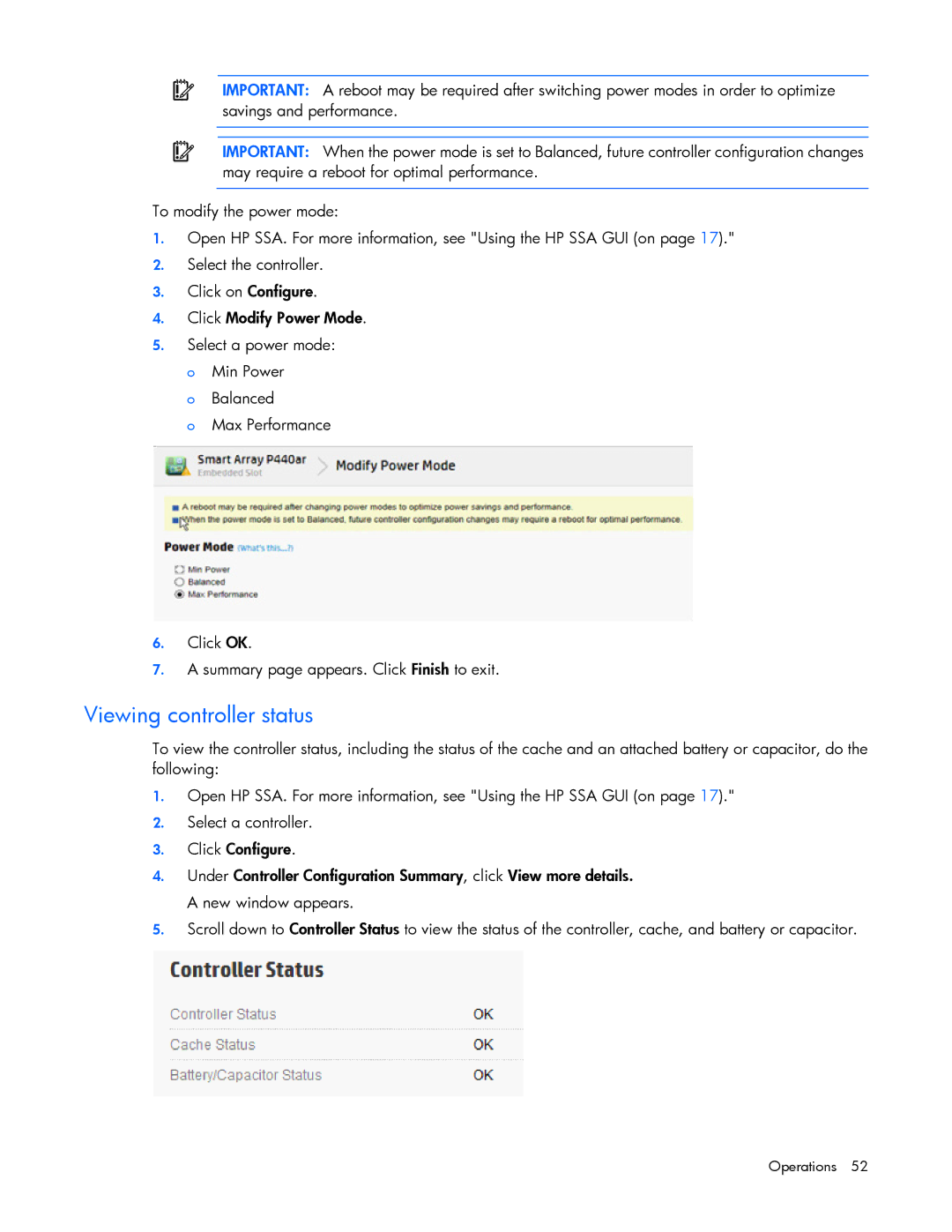 HP Smart Storage Adstrator manual Viewing controller status 