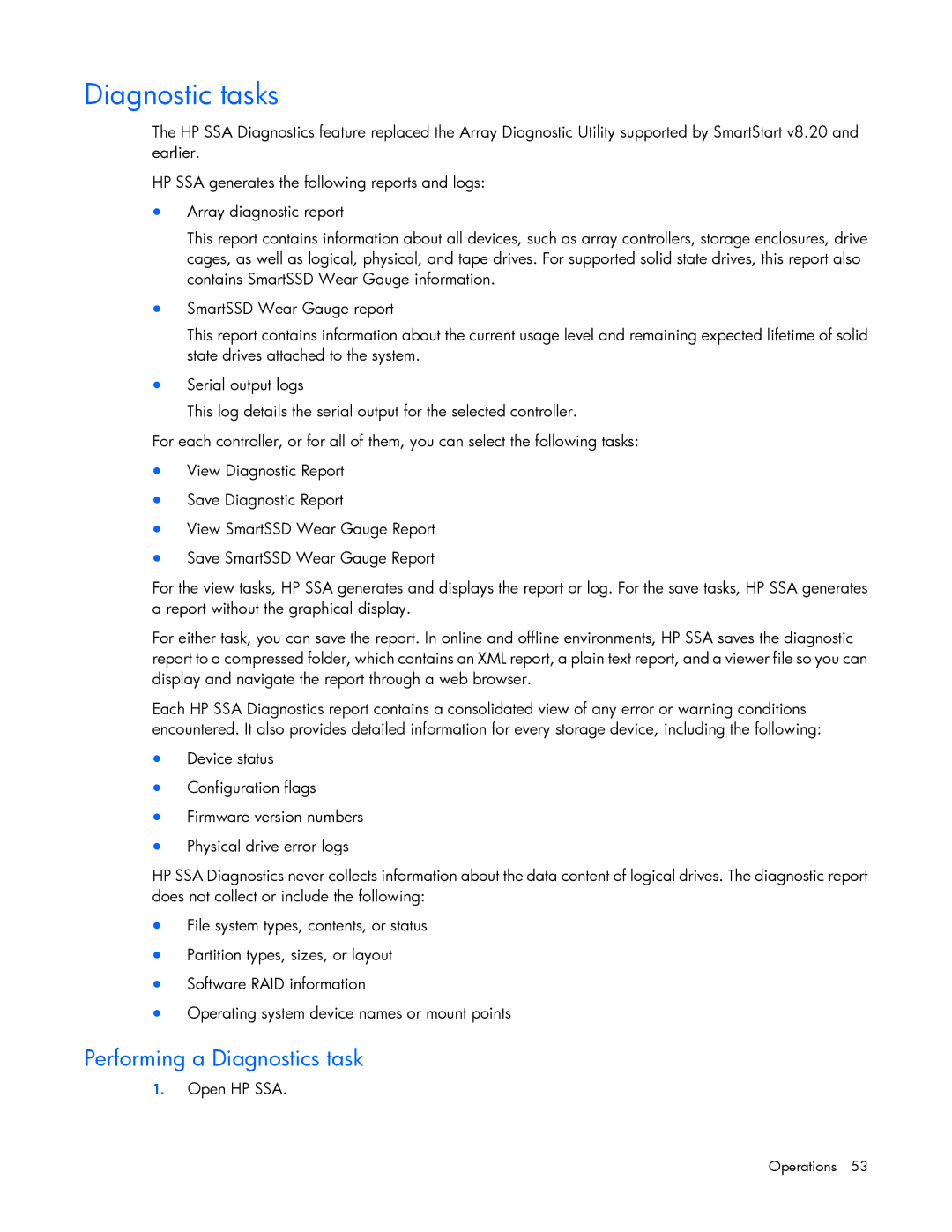 HP Smart Storage Adstrator manual Diagnostic tasks, Performing a Diagnostics task 