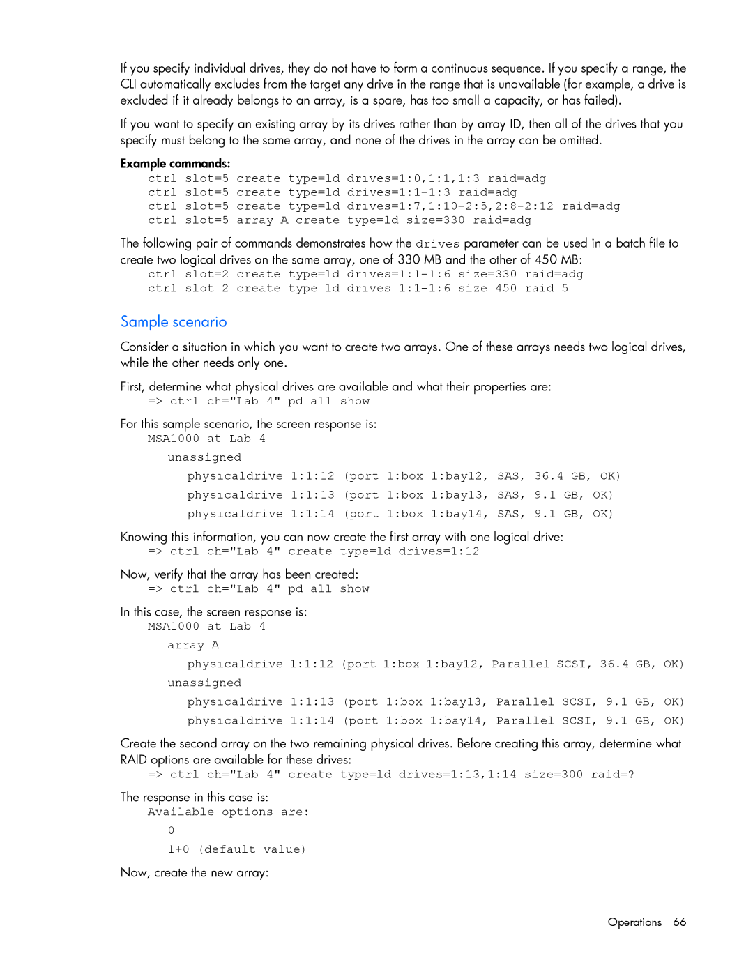 HP Smart Storage Adstrator manual Sample scenario, Available options are +0 default value 