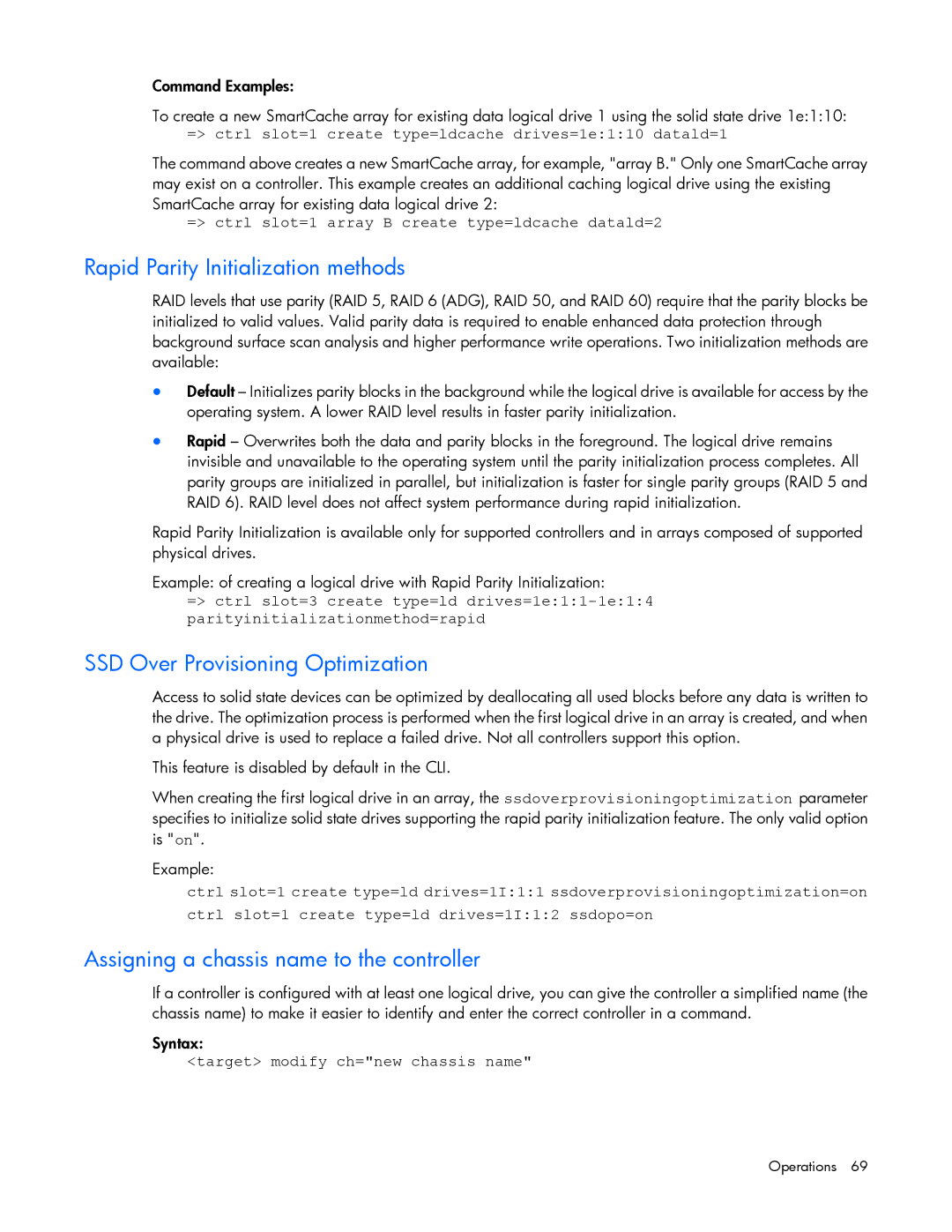 HP Smart Storage Adstrator manual Rapid Parity Initialization methods, SSD Over Provisioning Optimization 