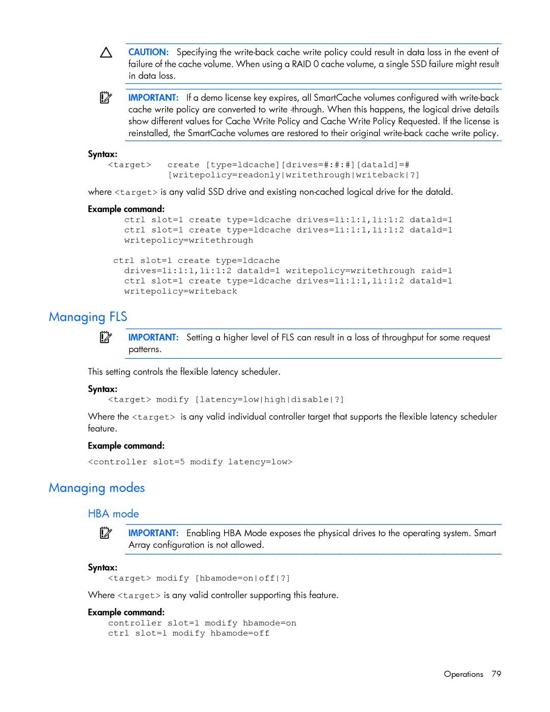 HP Smart Storage Adstrator manual HBA mode, Target modify latency=lowhighdisable?, Controller slot=5 modify latency=low 