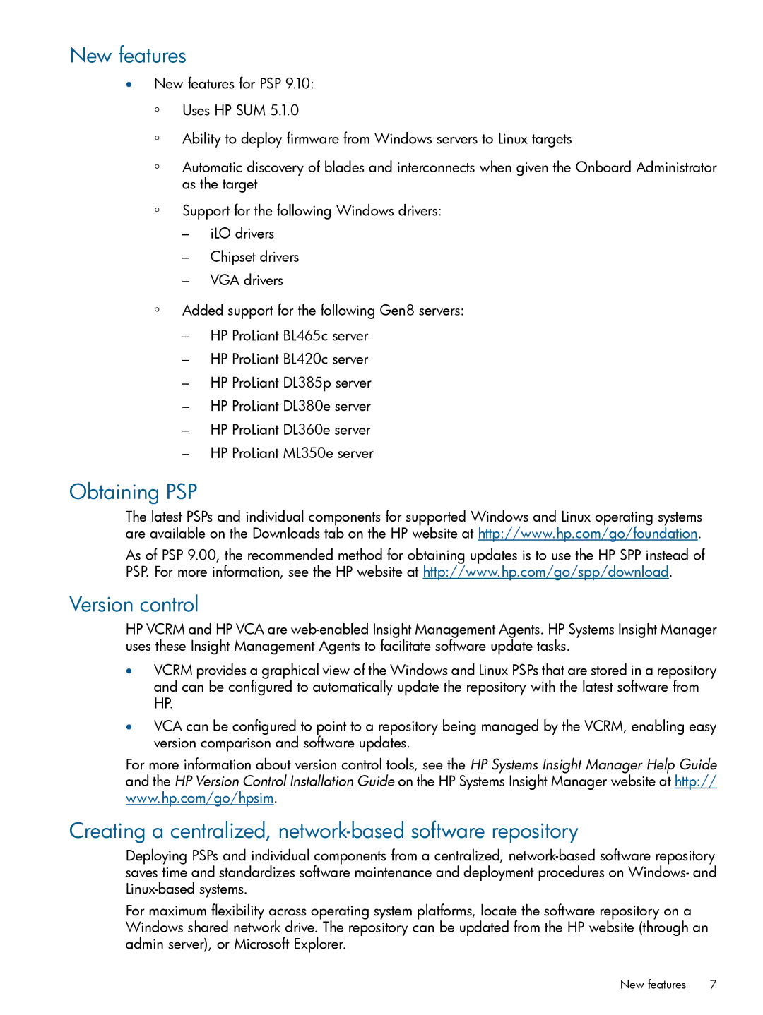 HP Smart Update Manager (SUM) manual New features, Obtaining PSP Version control 