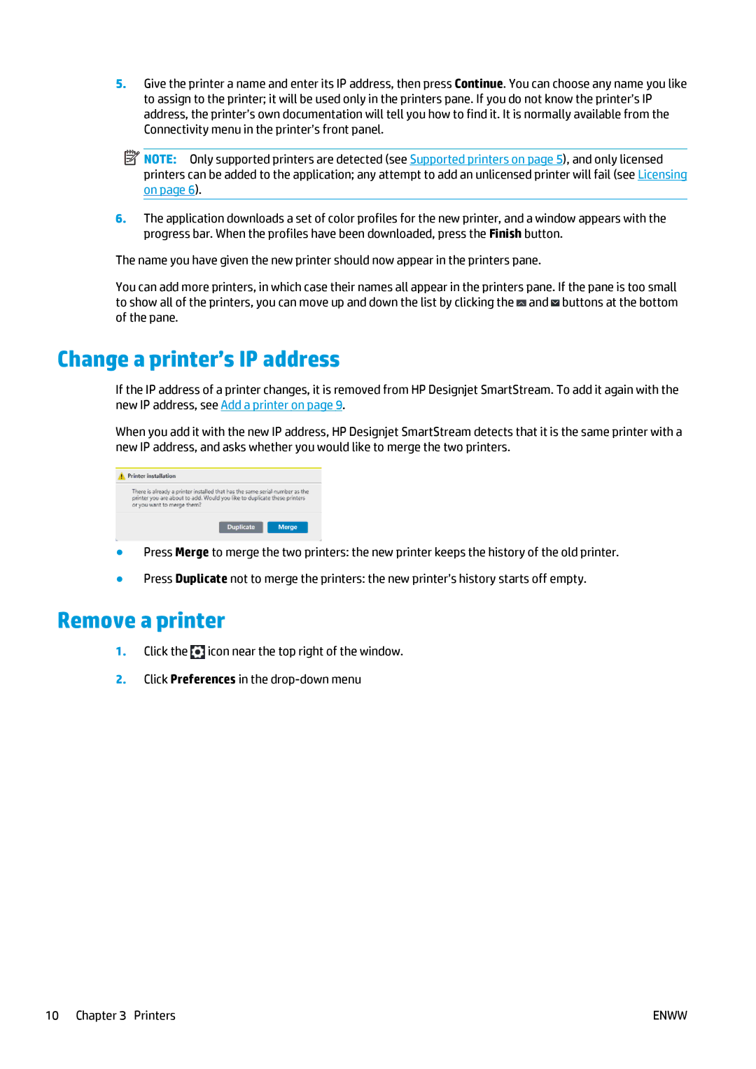 HP SmartStream Designer, Prepress Software manual Change a printer’s IP address, Remove a printer 