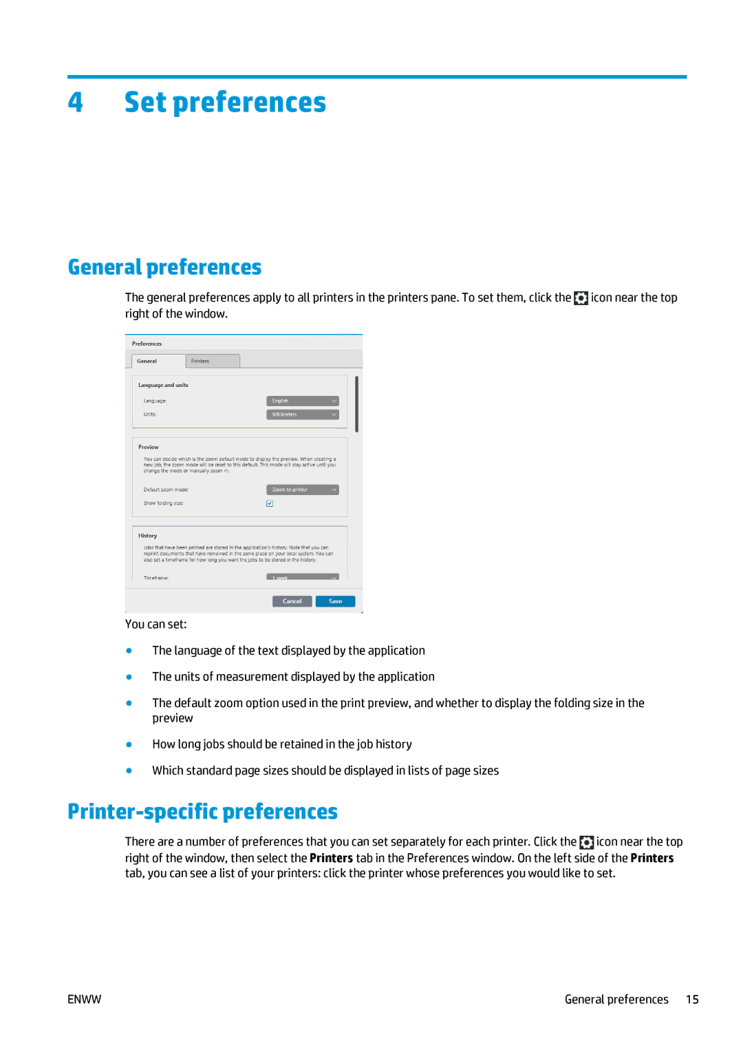 HP Prepress Software, SmartStream Designer manual Set preferences, General preferences, Printer-specific preferences 