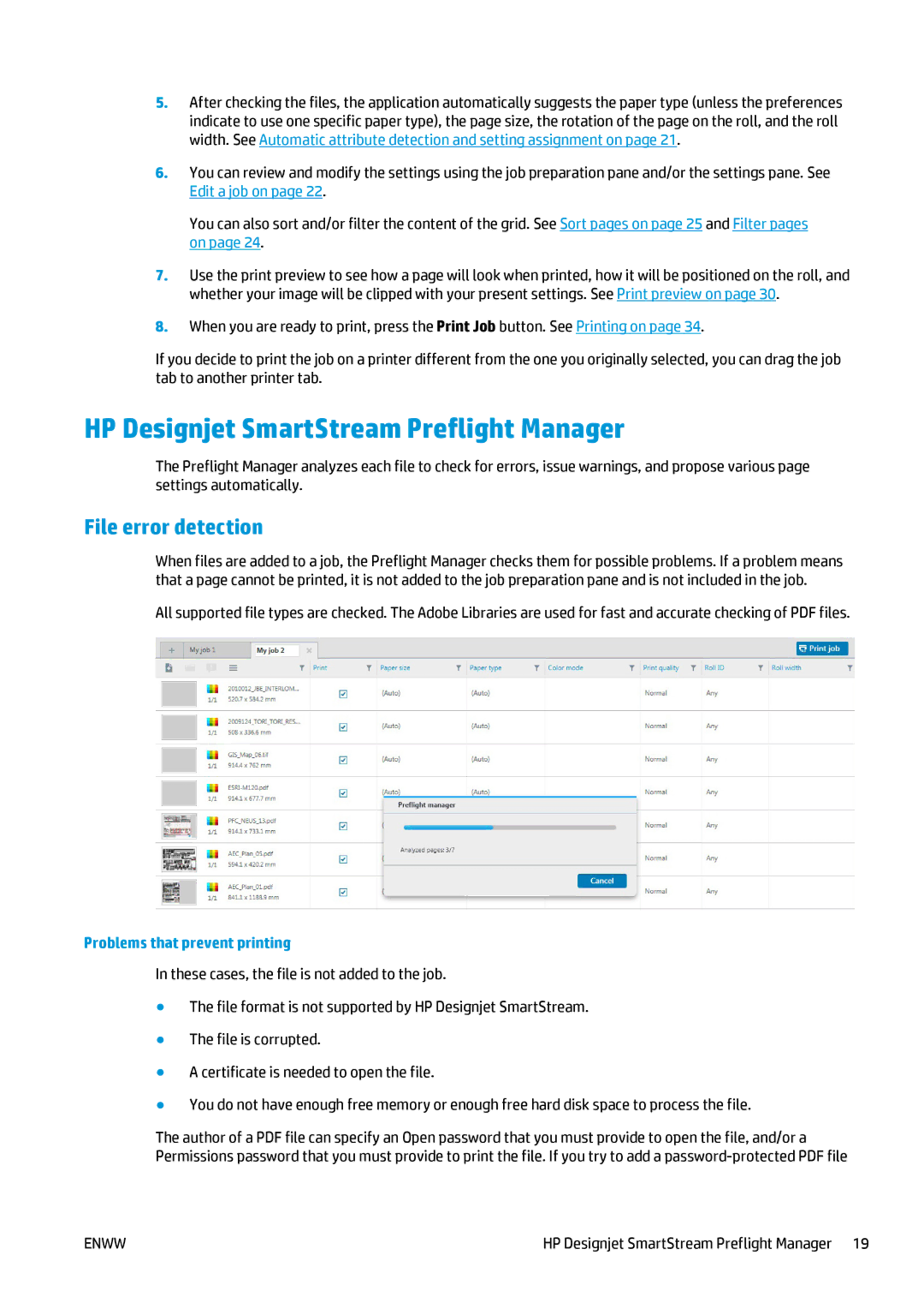 HP Prepress Software HP Designjet SmartStream Preflight Manager, File error detection, Problems that prevent printing 