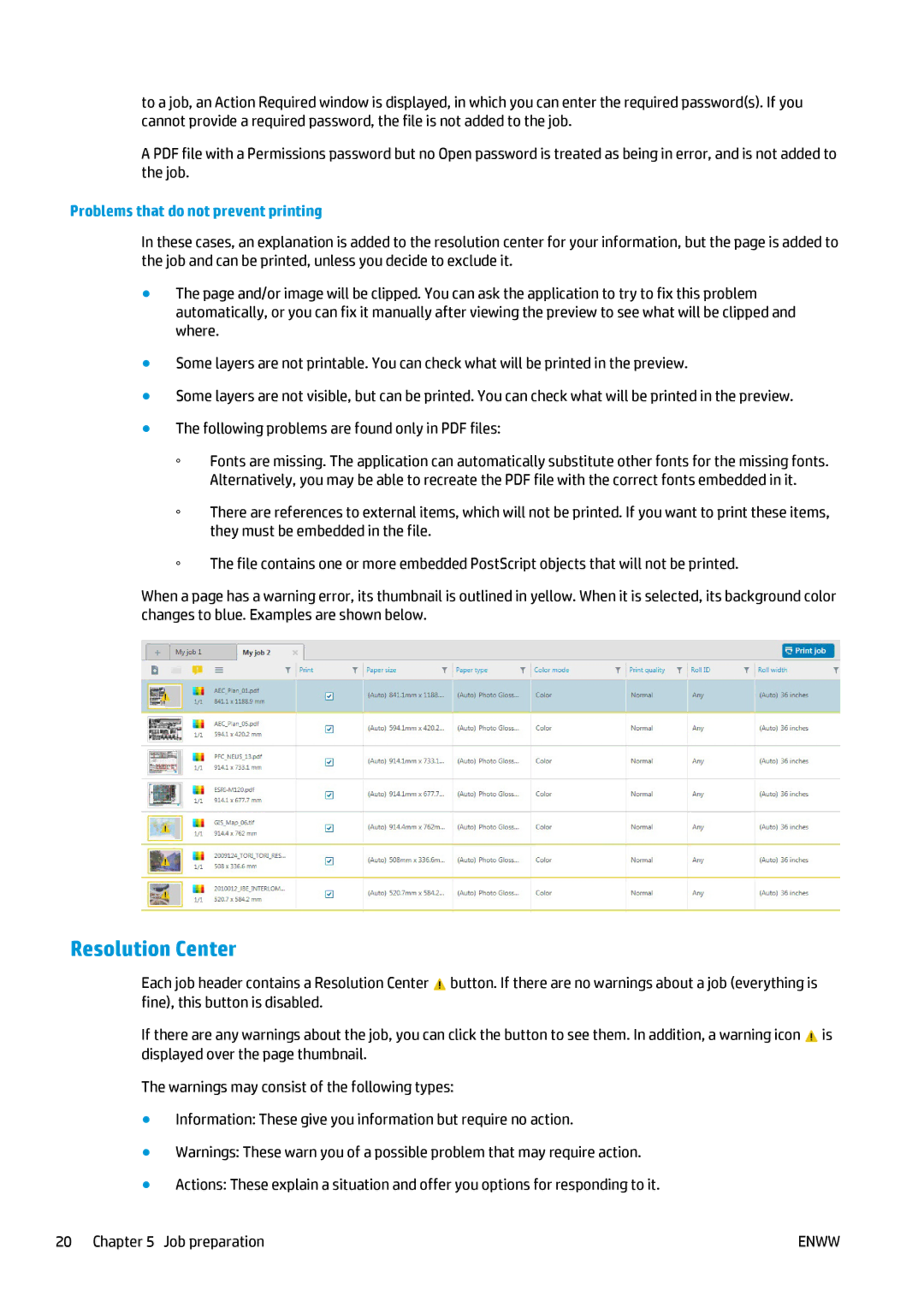 HP SmartStream Designer, Prepress Software manual Resolution Center, Problems that do not prevent printing 