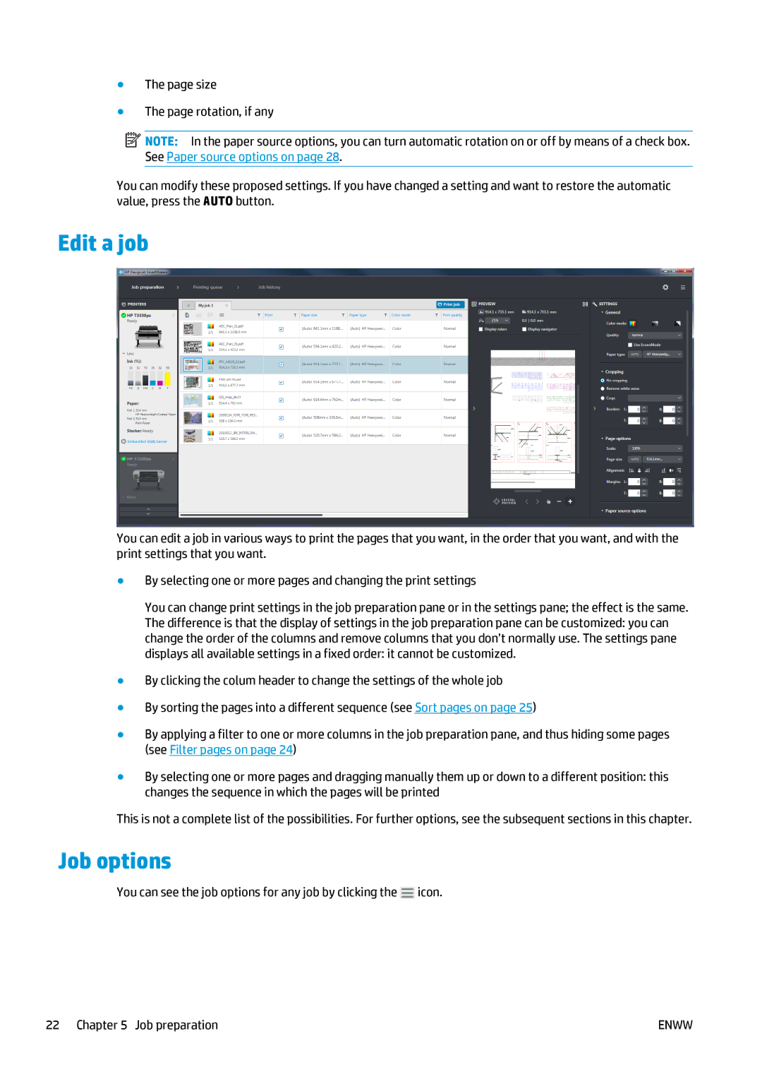 HP SmartStream Designer, Prepress Software manual Edit a job, Job options 