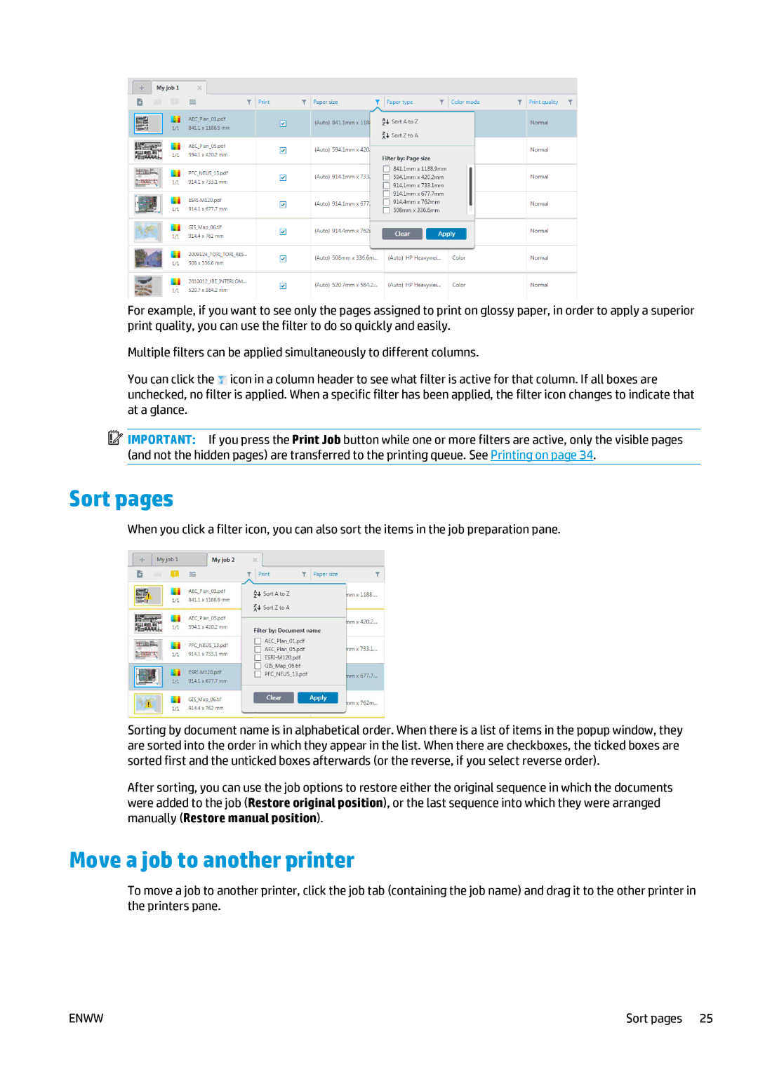 HP Prepress Software, SmartStream Designer manual Sort pages, Move a job to another printer 