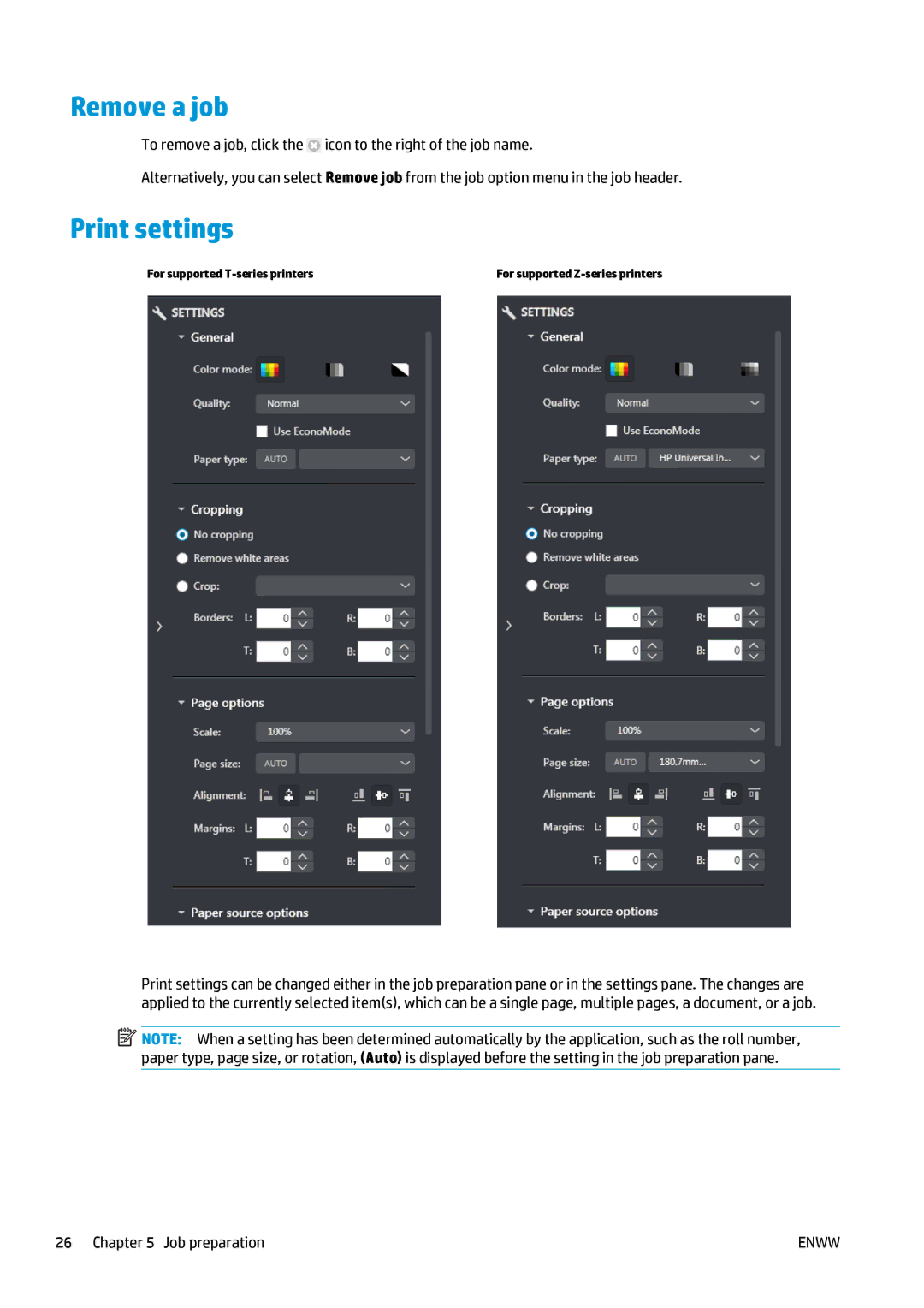 HP SmartStream Designer, Prepress Software manual Remove a job, Print settings 