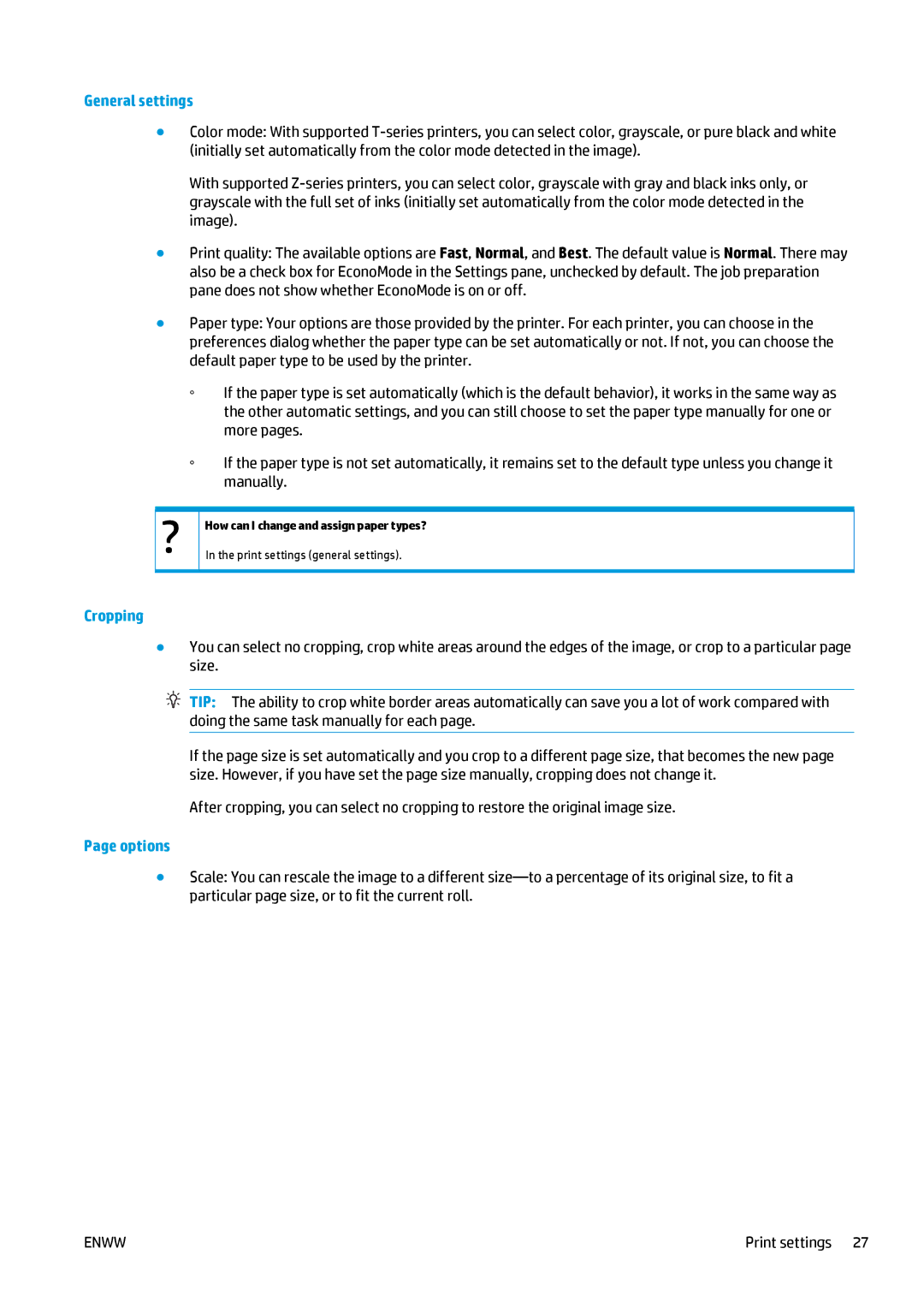 HP Prepress Software, SmartStream Designer manual General settings, Cropping, Options 