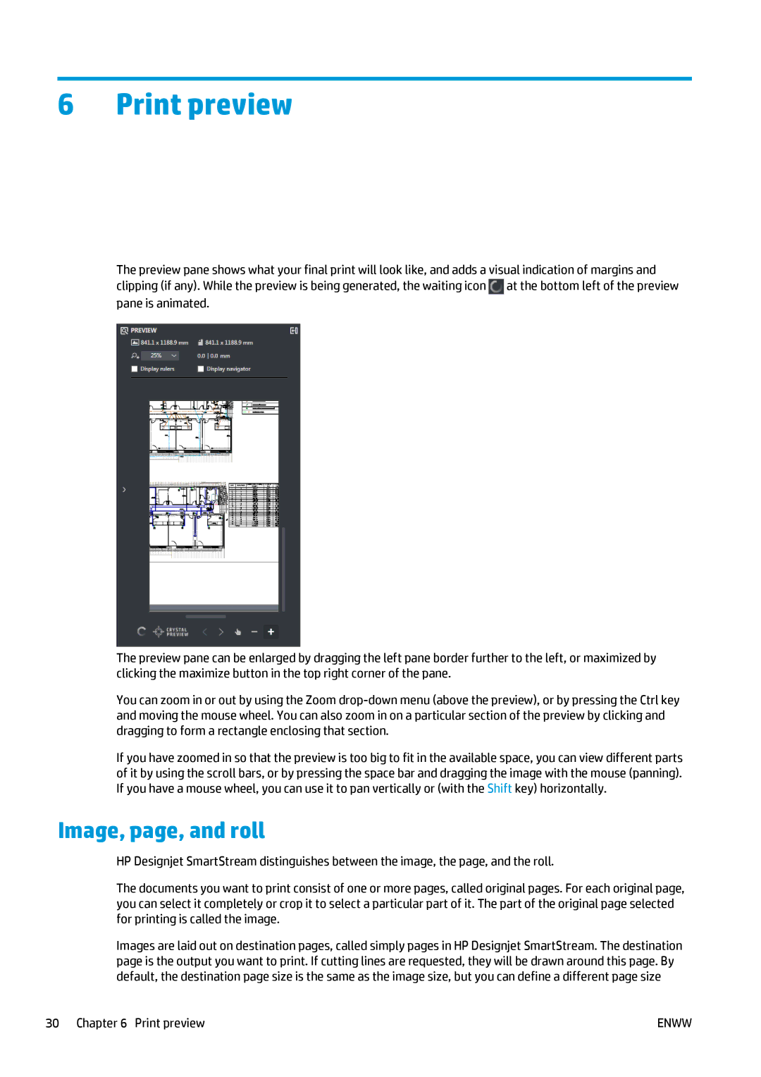 HP SmartStream Designer, Prepress Software manual Print preview, Image, page, and roll 