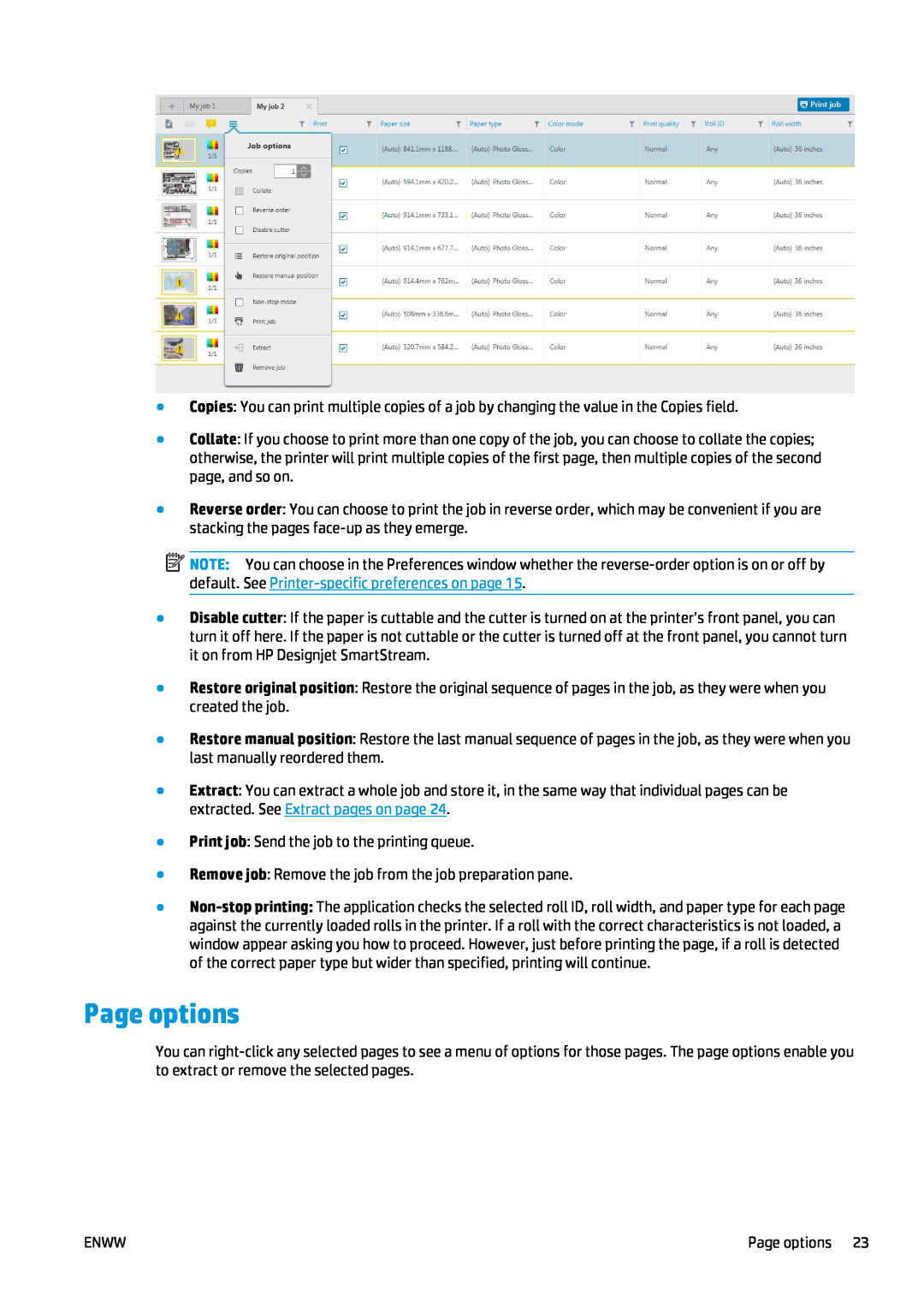 HP SmartStream Software for s manual Page options 