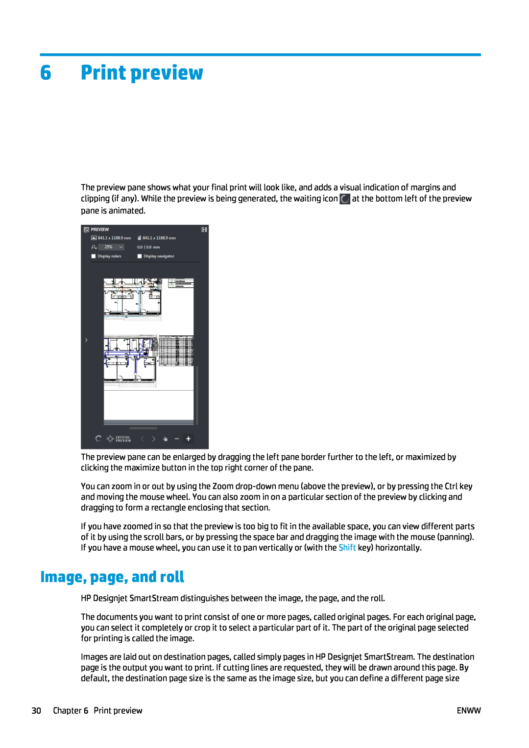 HP SmartStream Software for s manual Print preview, Image, page, and roll 