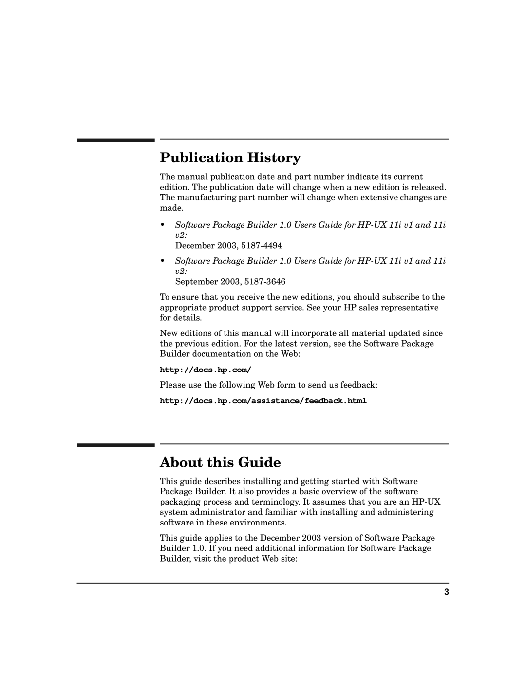 HP Software Package Builder (SPB) manual Publication History 