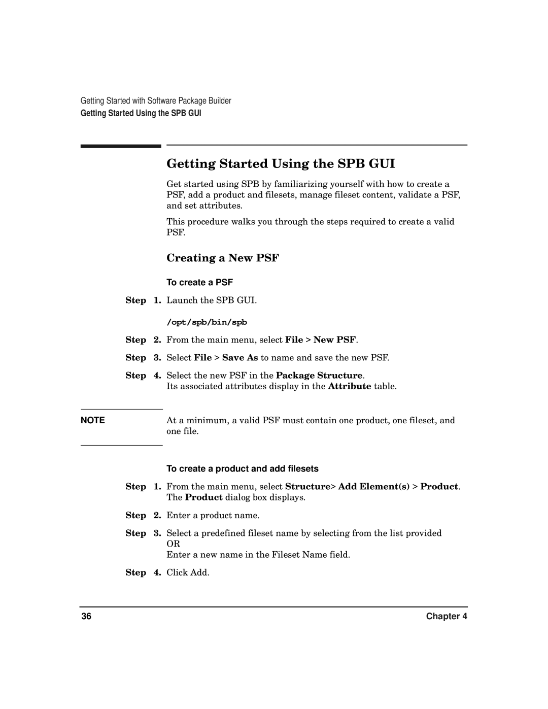 HP Software Package Builder (SPB) manual Getting Started Using the SPB GUI, Creating a New PSF, To create a PSF 