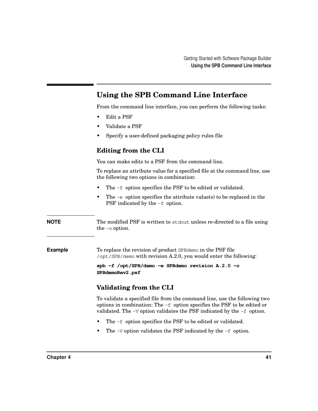 HP Software Package Builder (SPB) Using the SPB Command Line Interface, Editing from the CLI, Validating from the CLI 