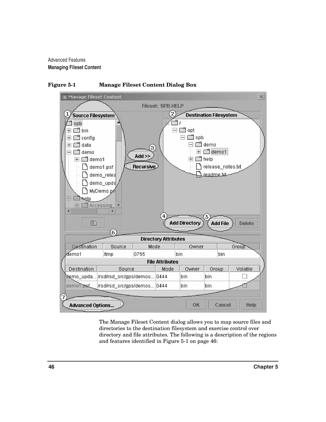 HP Software Package Builder (SPB) manual Manage Fileset Content Dialog Box 