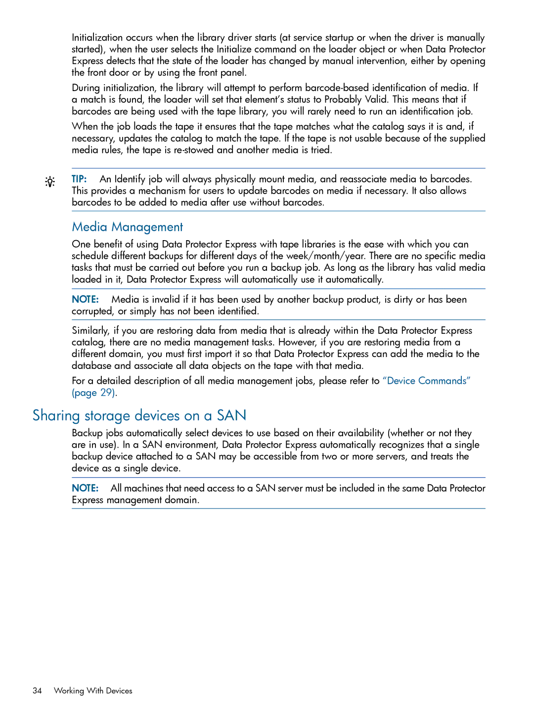 HP Software manual Sharing storage devices on a SAN, Media Management 