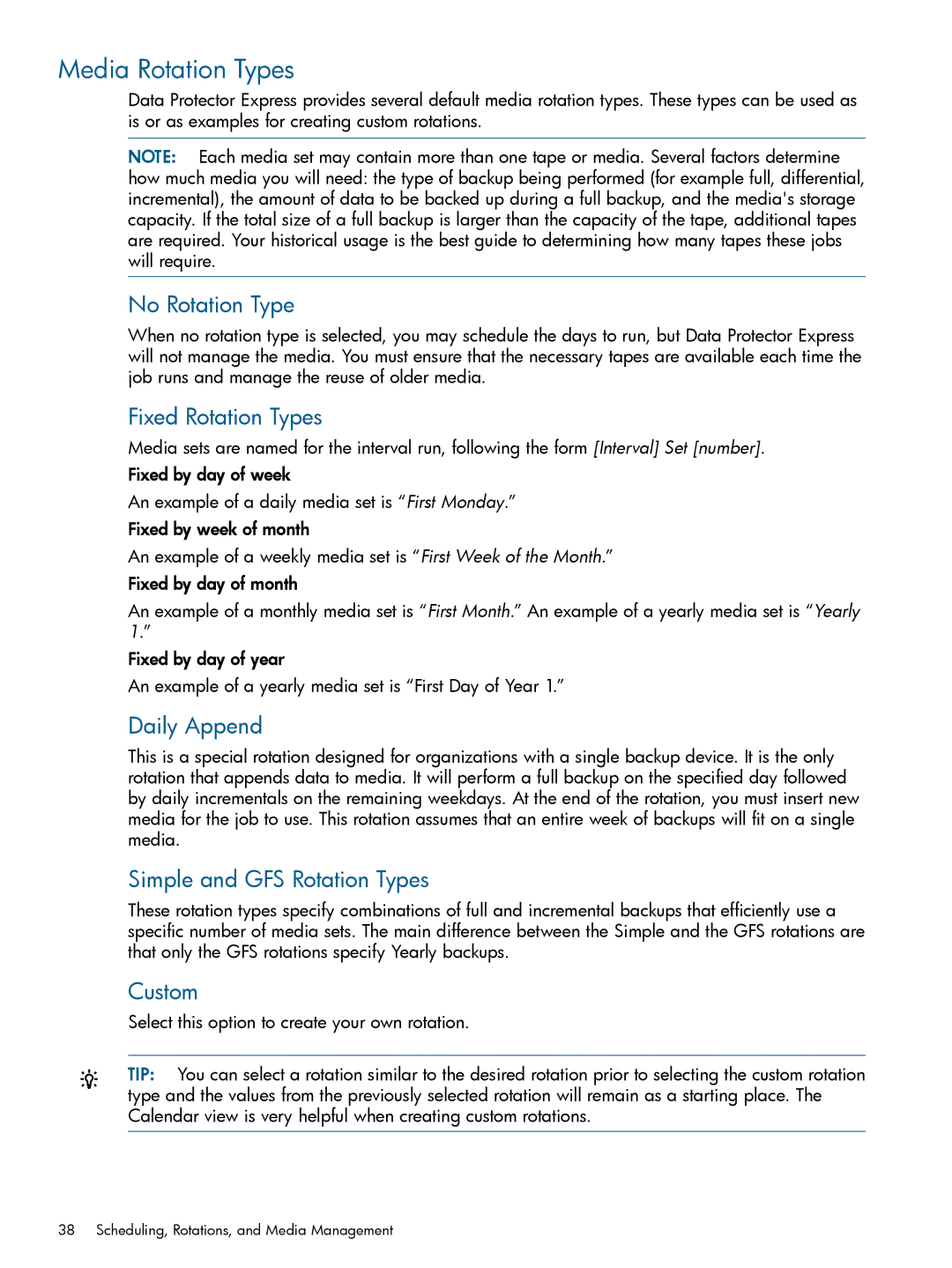 HP Software manual Media Rotation Types 