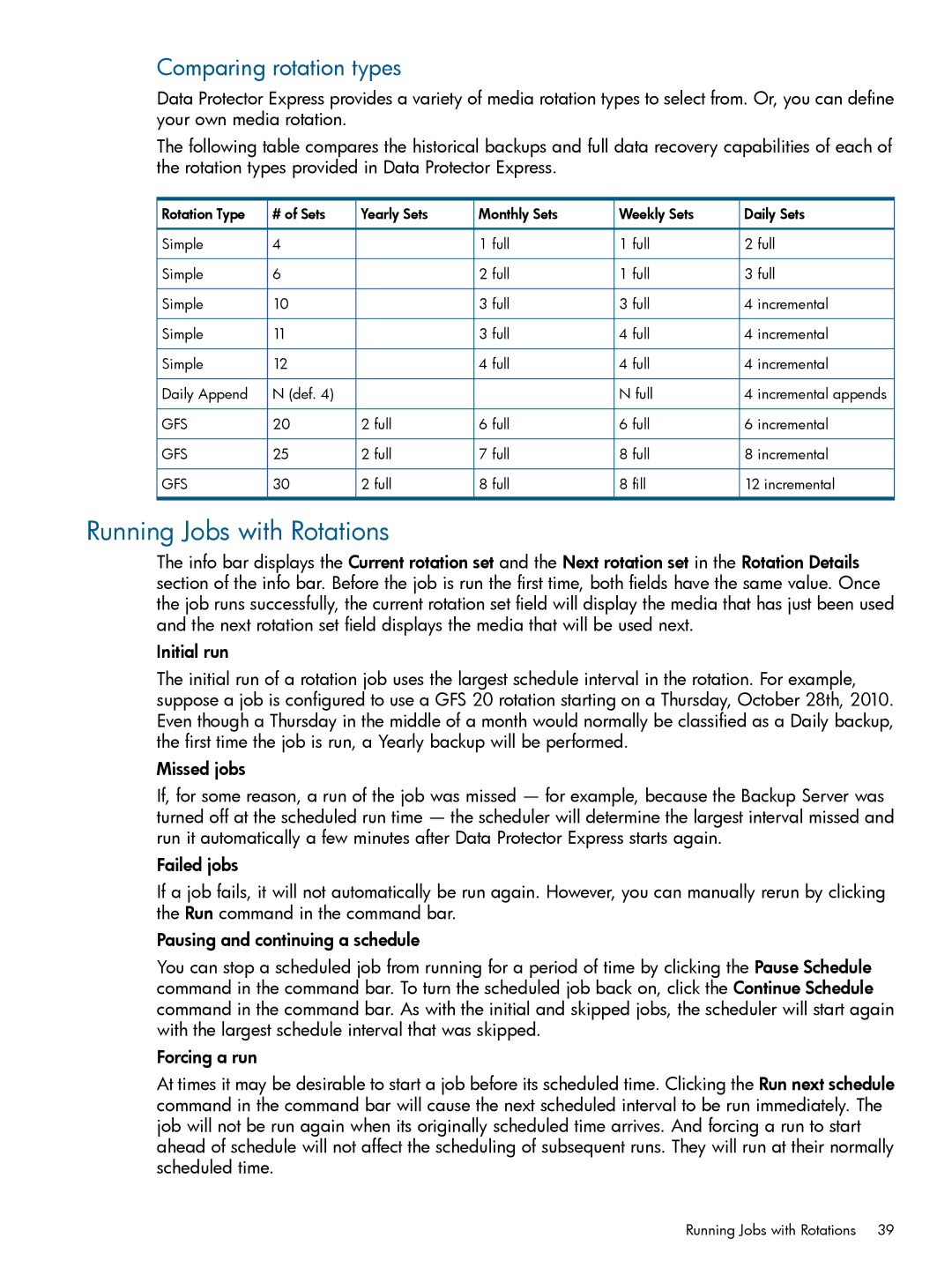 HP Software manual Running Jobs with Rotations, Comparing rotation types 