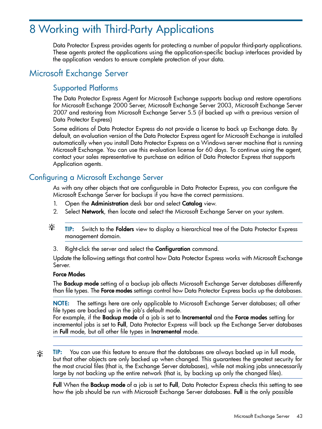 HP Software manual Working with Third-Party Applications, Microsoft Exchange Server, Supported Platforms 