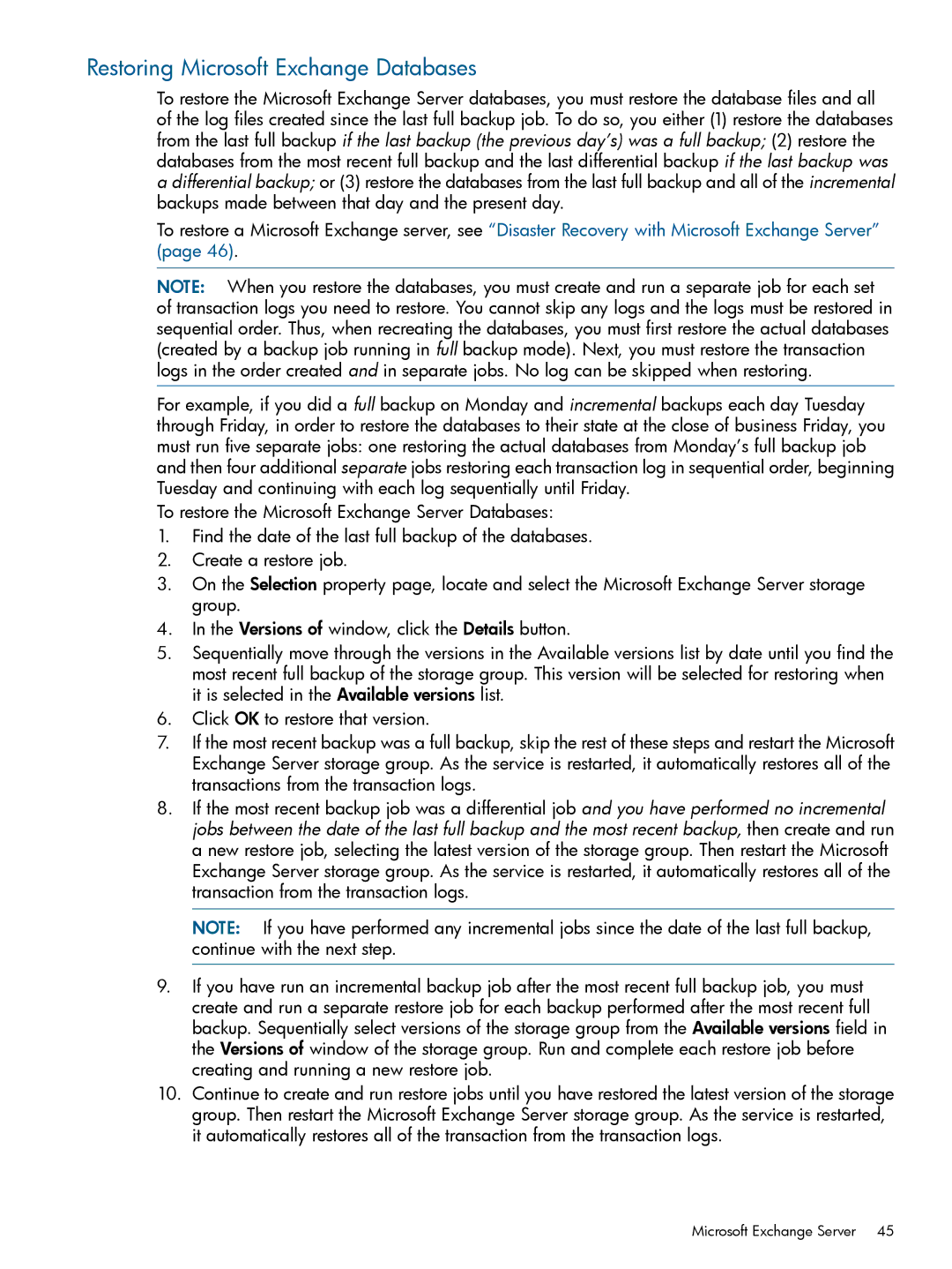 HP Software manual Restoring Microsoft Exchange Databases 