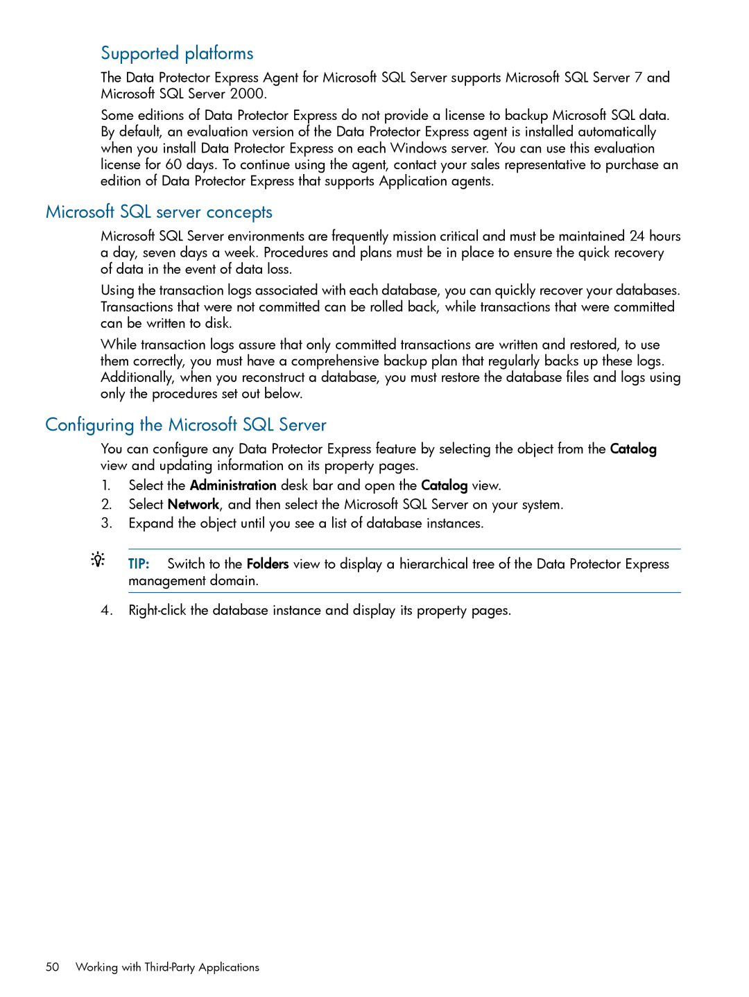 HP Software manual Microsoft SQL server concepts, Configuring the Microsoft SQL Server 