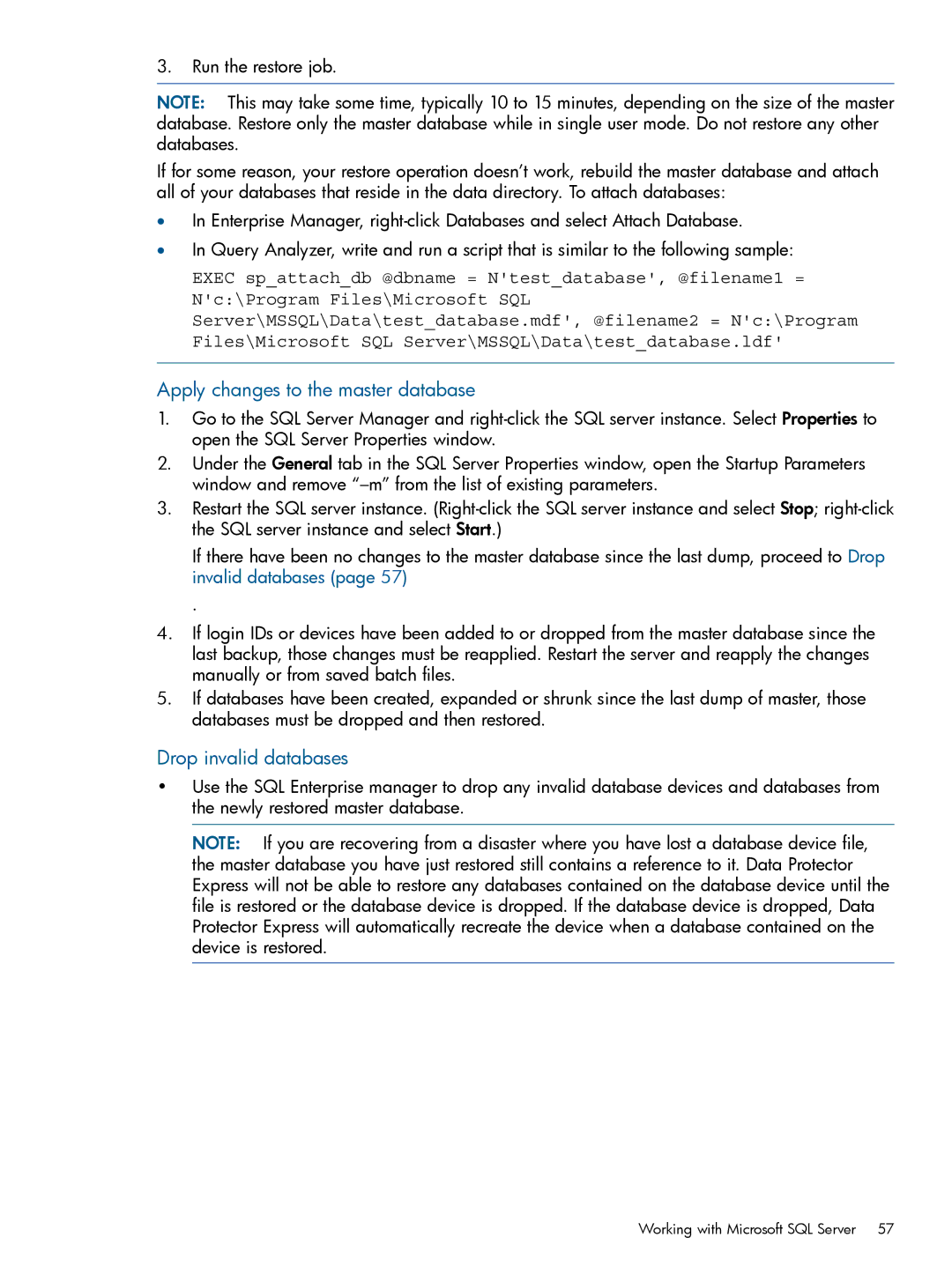 HP Software manual Apply changes to the master database, Drop invalid databases 