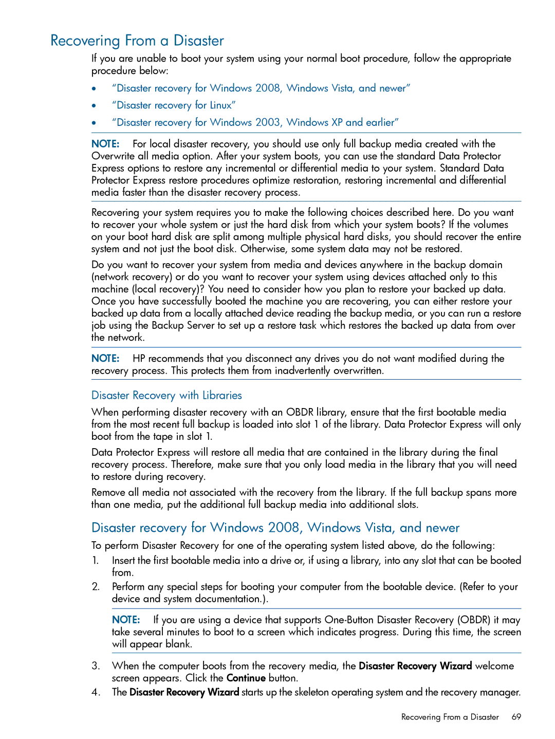 HP Software manual Recovering From a Disaster, Disaster Recovery with Libraries 