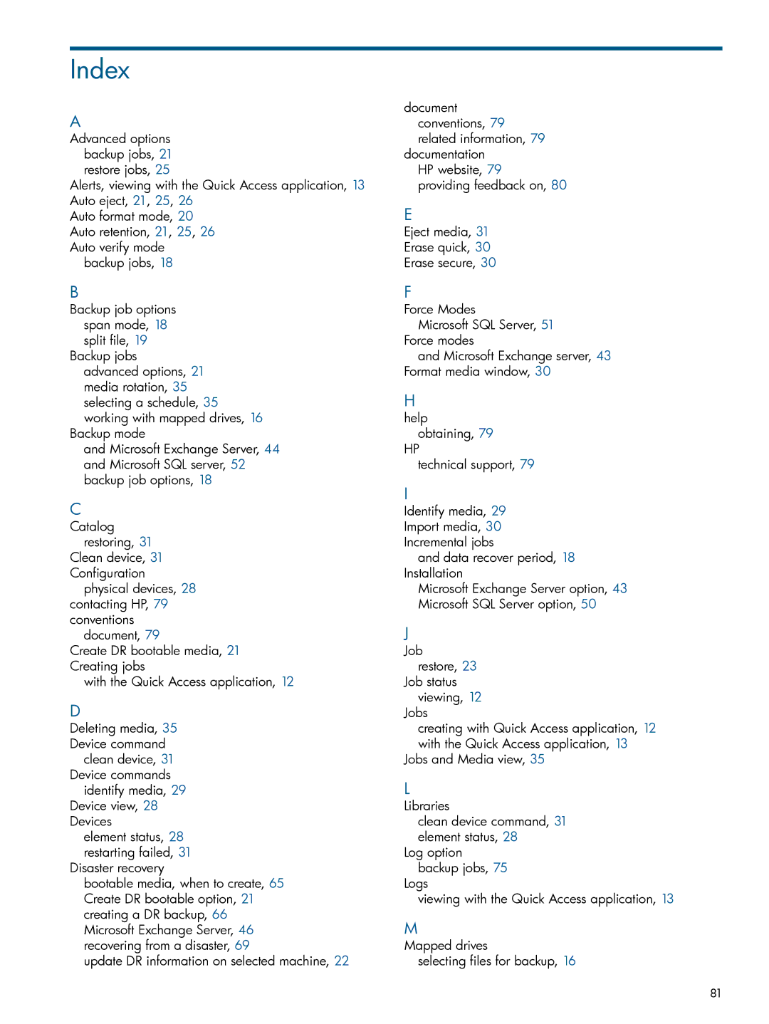 HP Software manual Index 