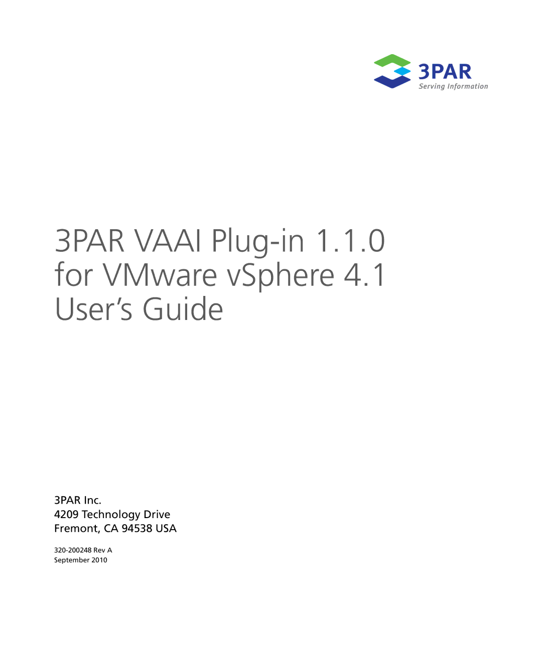 HP Solutions for vSphere Software E-Media Kit manual 3PAR Vaai Plug-in 1.1.0 for VMware vSphere 4.1 User’s Guide 