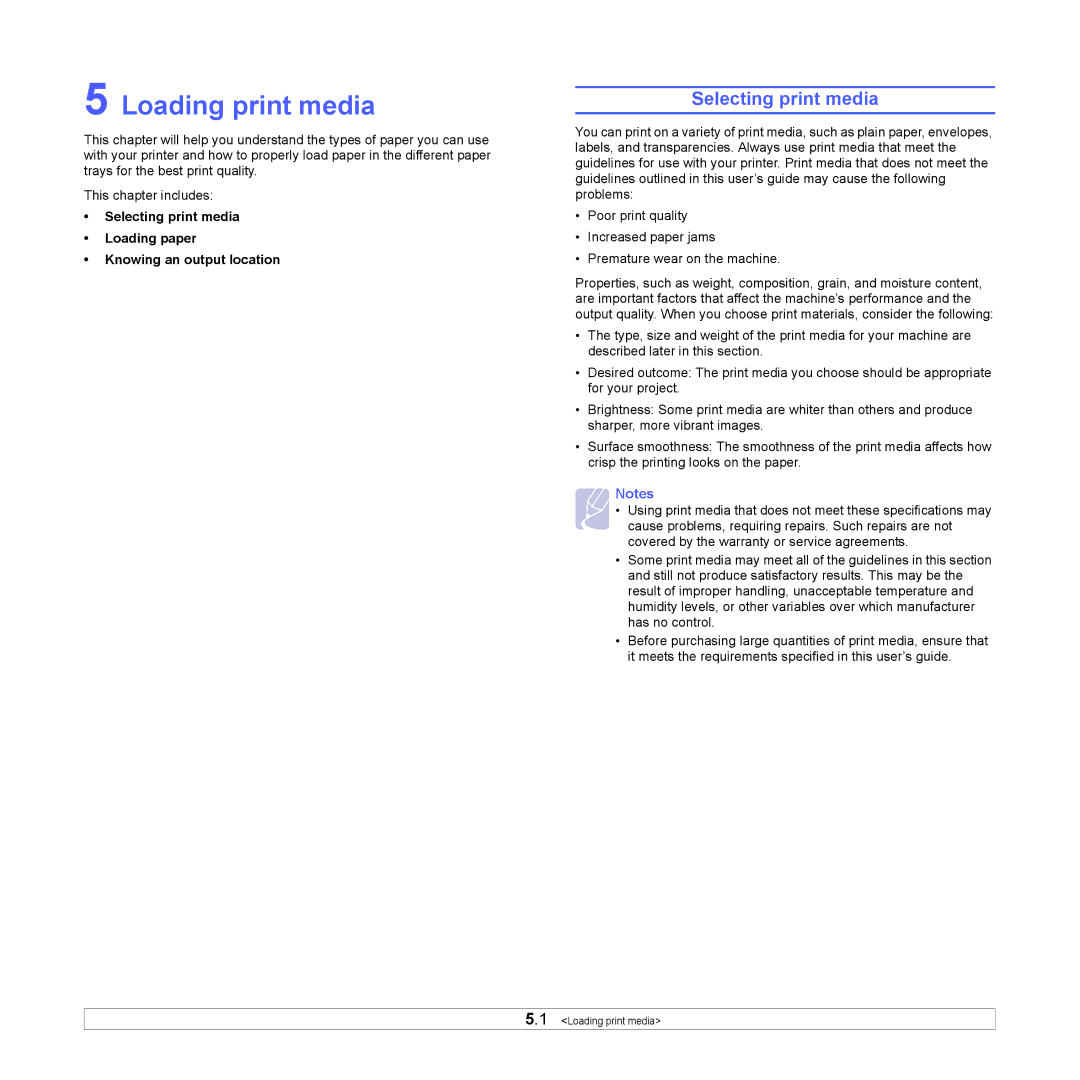 HP SP 3300 manual Loading print media, Selecting print media 