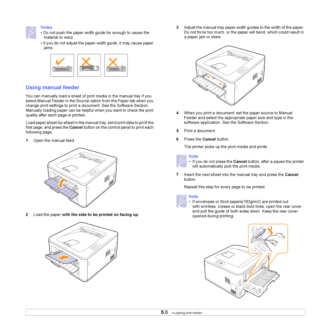 HP SP 3300 Using manual feeder, Load the paper with the side to be printed on facing up 