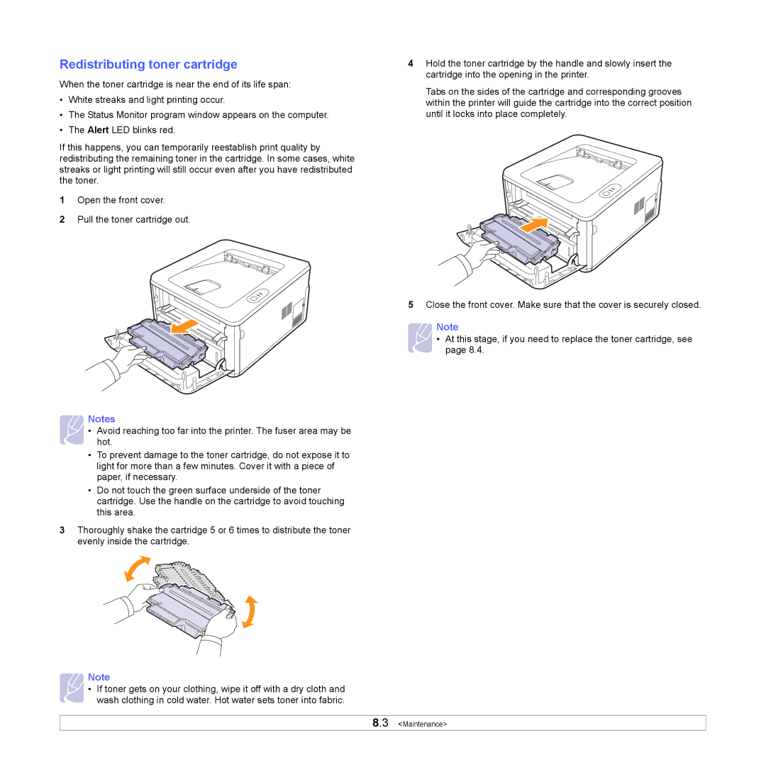 HP SP 3300 manual Redistributing toner cartridge 