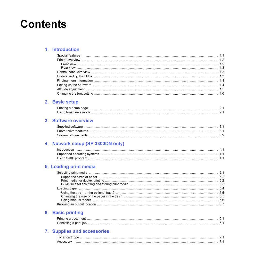 HP SP 3300 manual Contents 