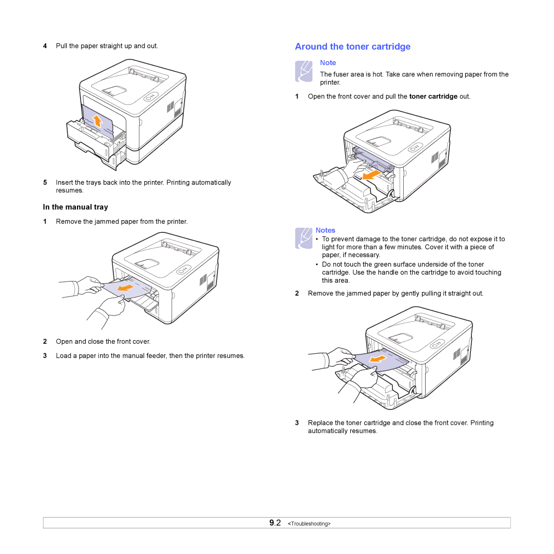 HP SP 3300 manual Around the toner cartridge, Manual tray 