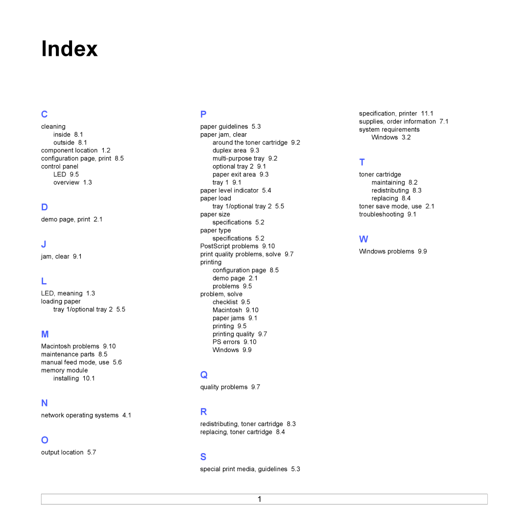 HP SP 3300 manual Index 