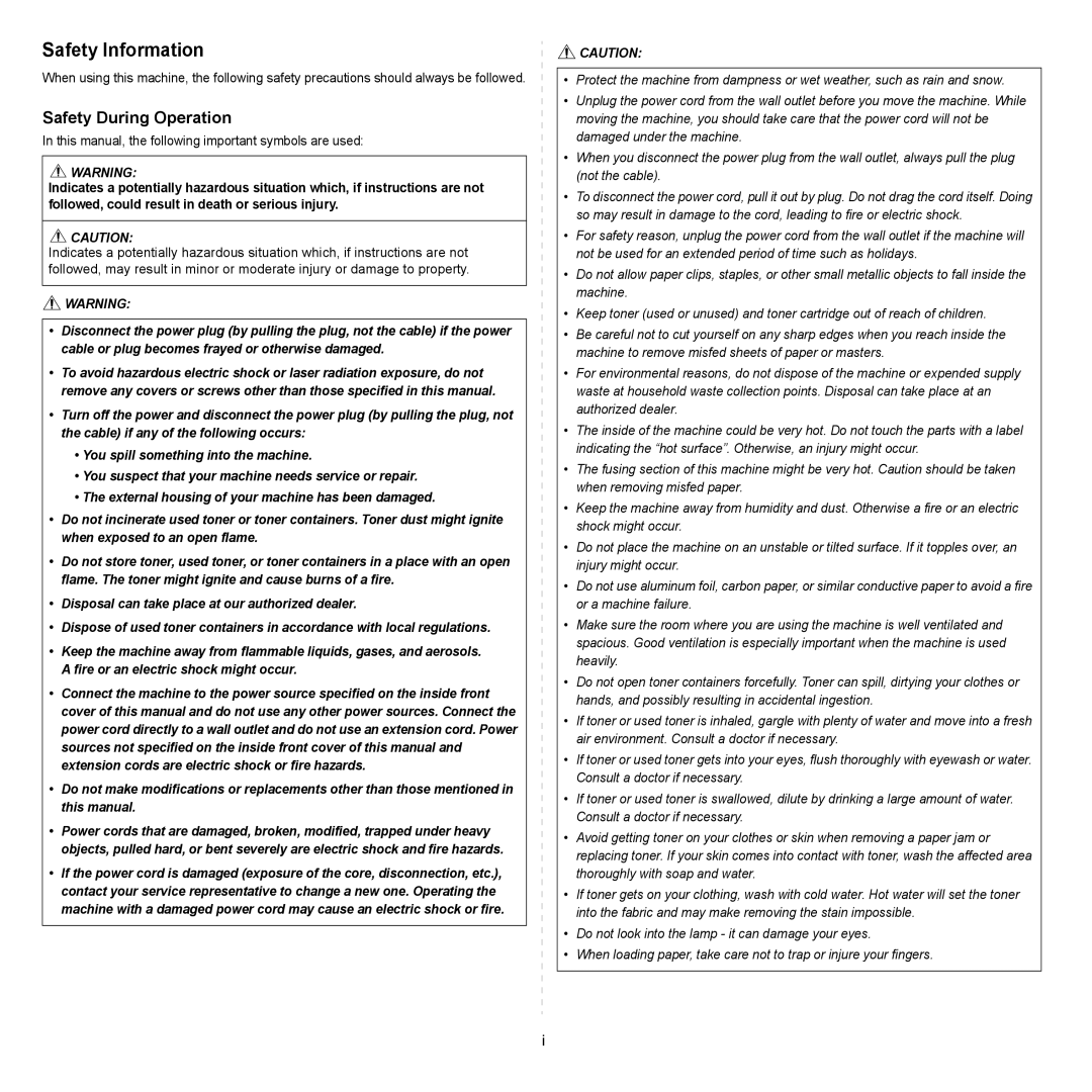 HP SP 3300 manual Safety Information, Safety During Operation 