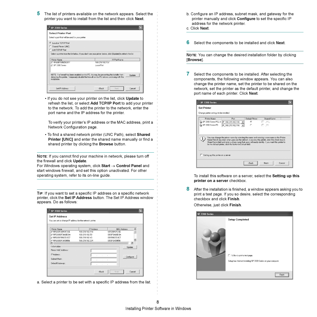 HP SP 3300 manual Installing Printer Software in Windows 